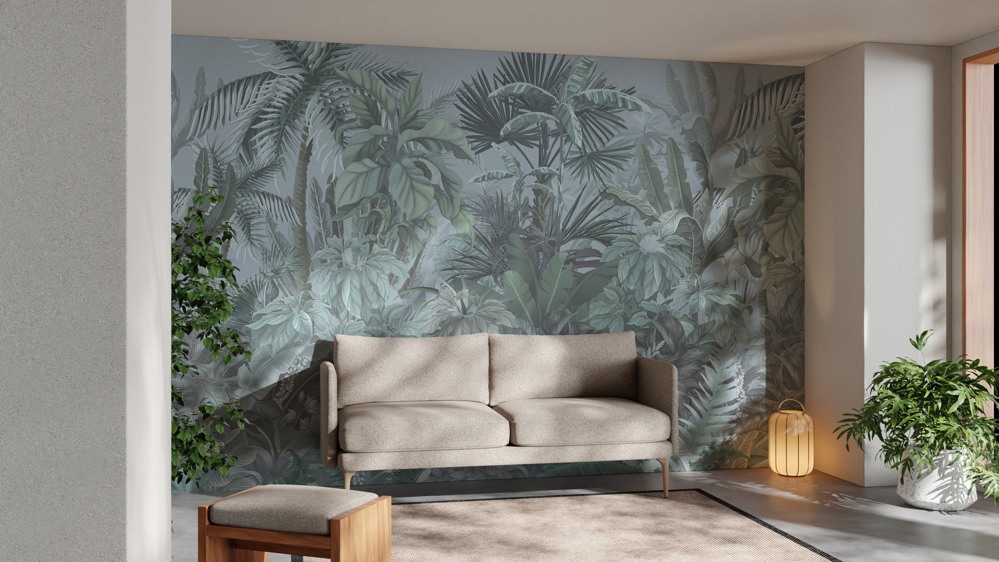 Green Tropical Leaf Forest Wallpaper Mural - Giffywalls