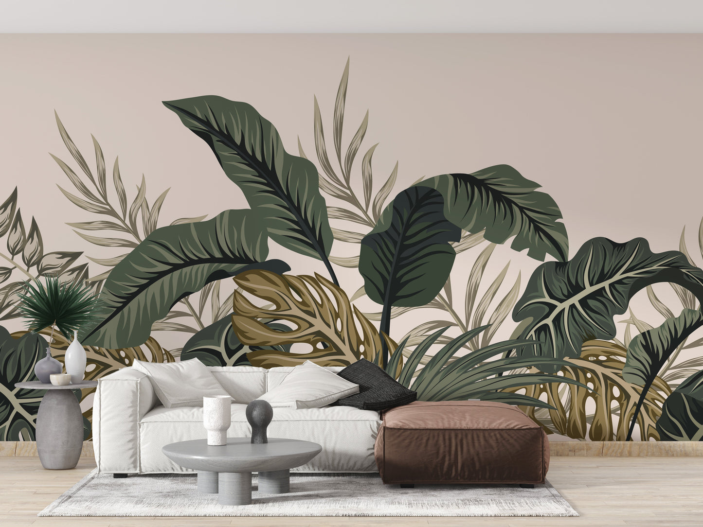 Tropical Leaves & Fern Design Wallpaper Mural - Giffywalls