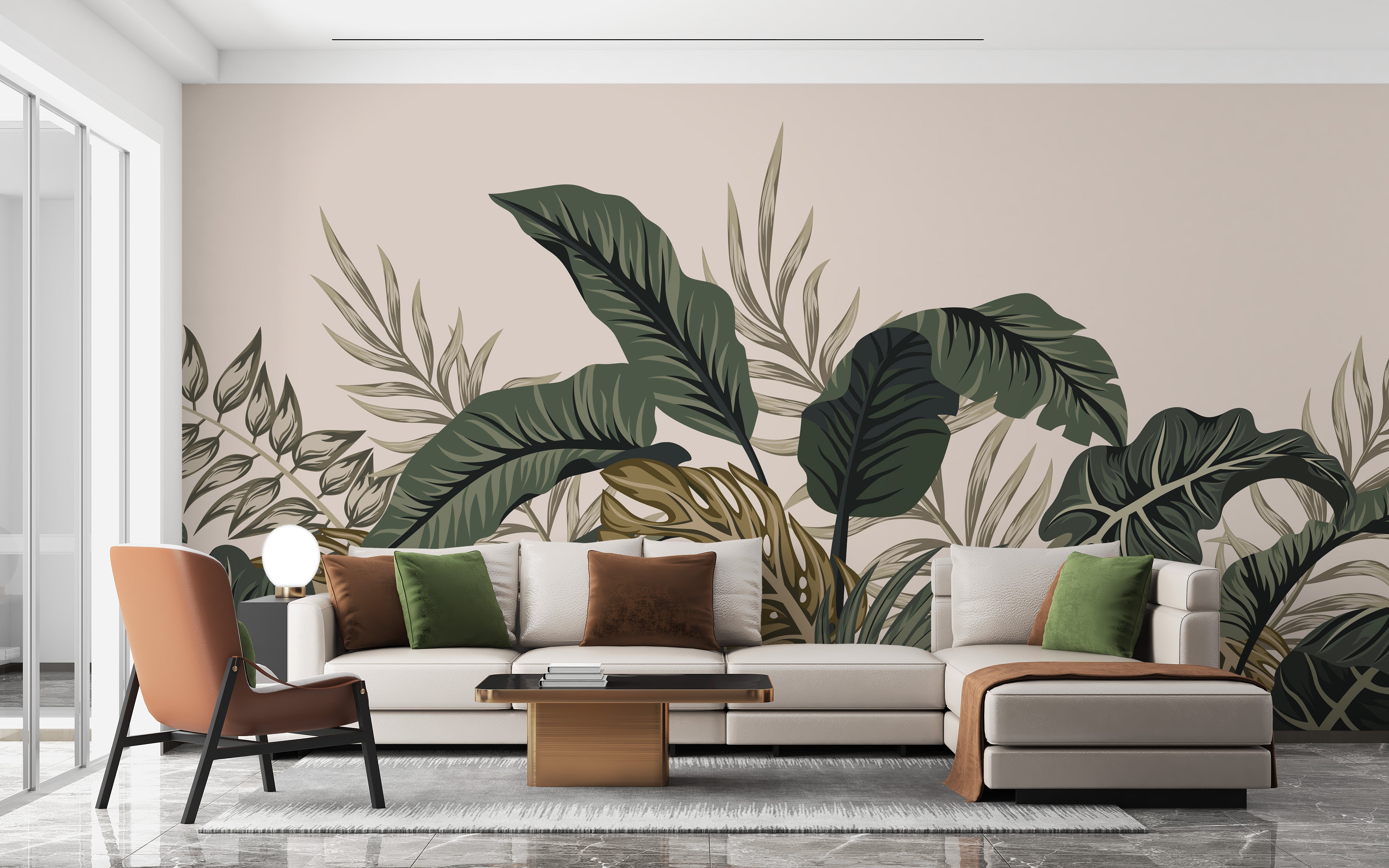 Tropical Leaves & Fern Design Wallpaper Mural - Giffywalls