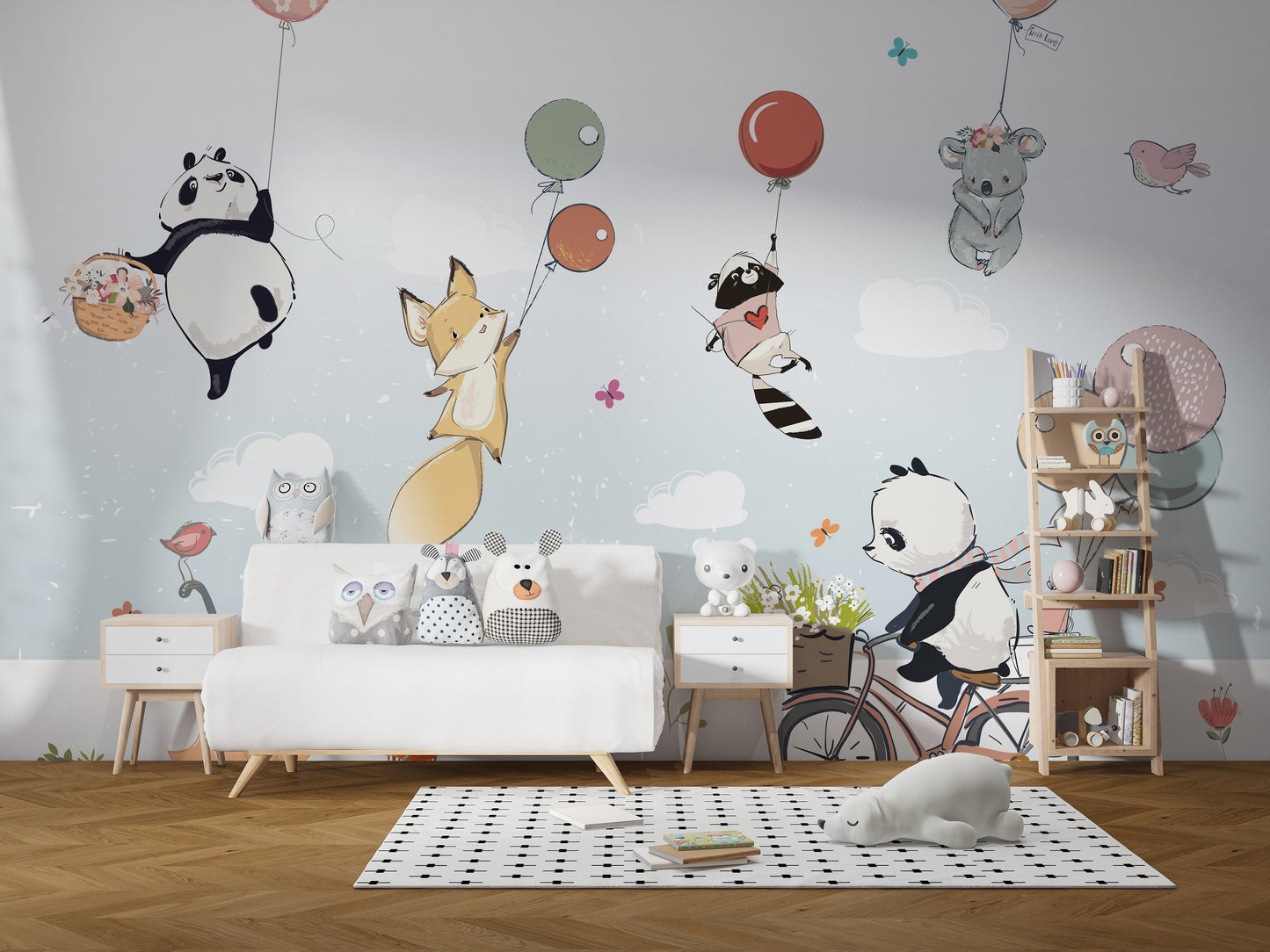 Flying Animals with Balloons in the Air Wallpaper Murals - Giffywalls