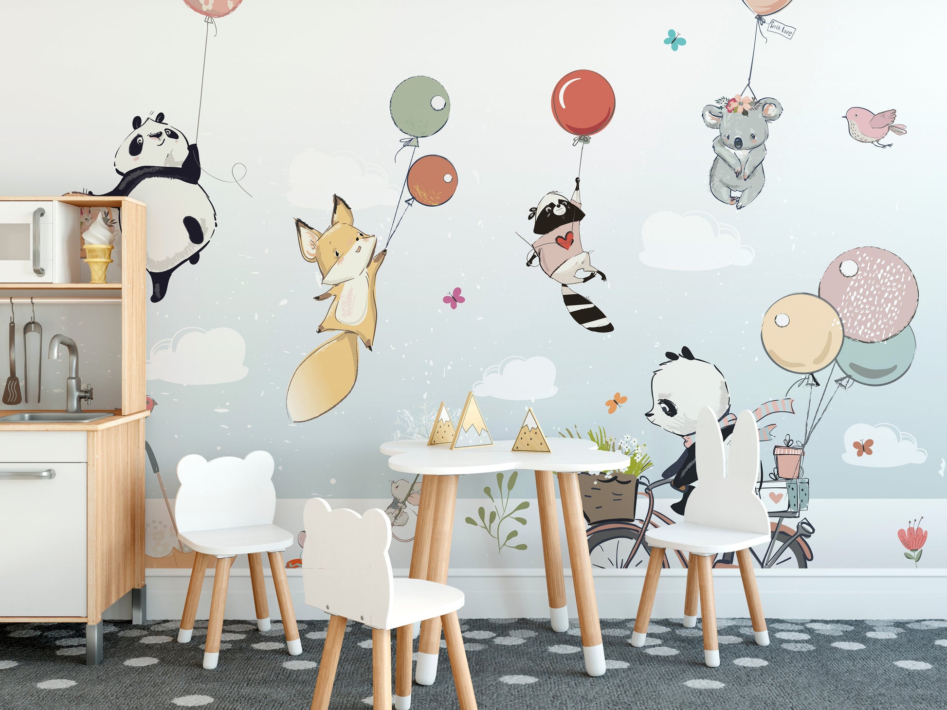 Flying Animals with Balloons in the Air Wallpaper Murals - Giffywalls