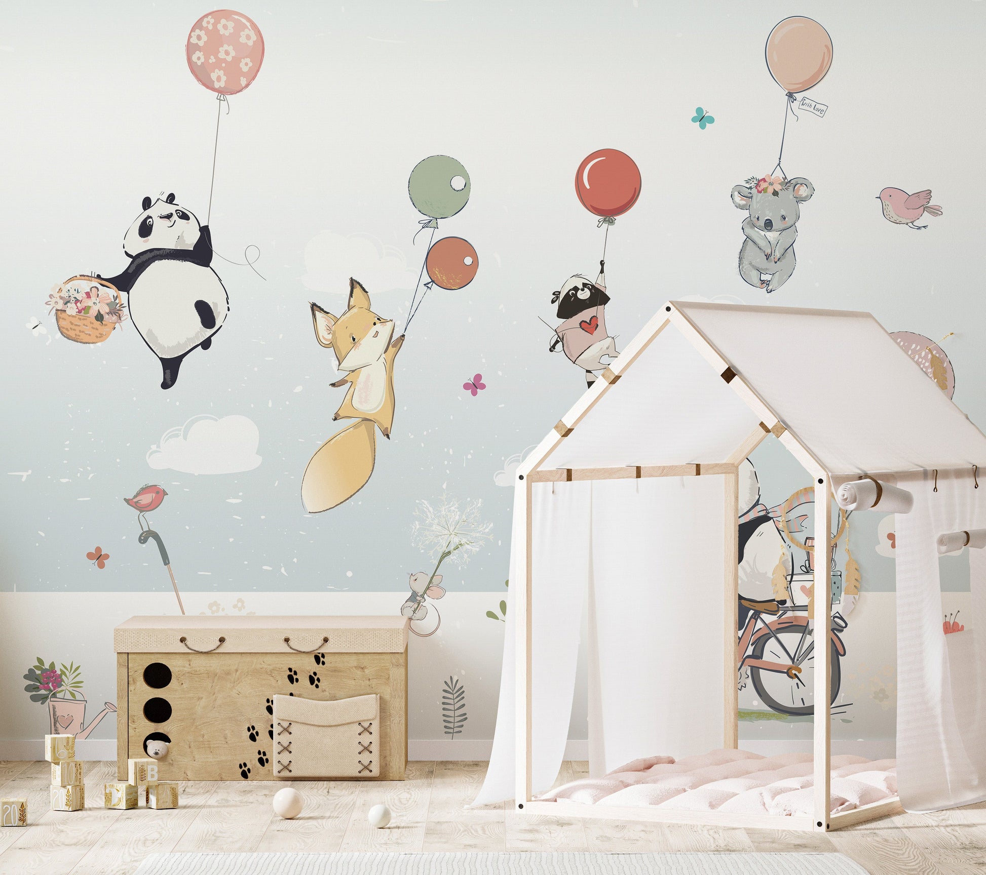 Flying Animals with Balloons in the Air Wallpaper Murals - Giffywalls