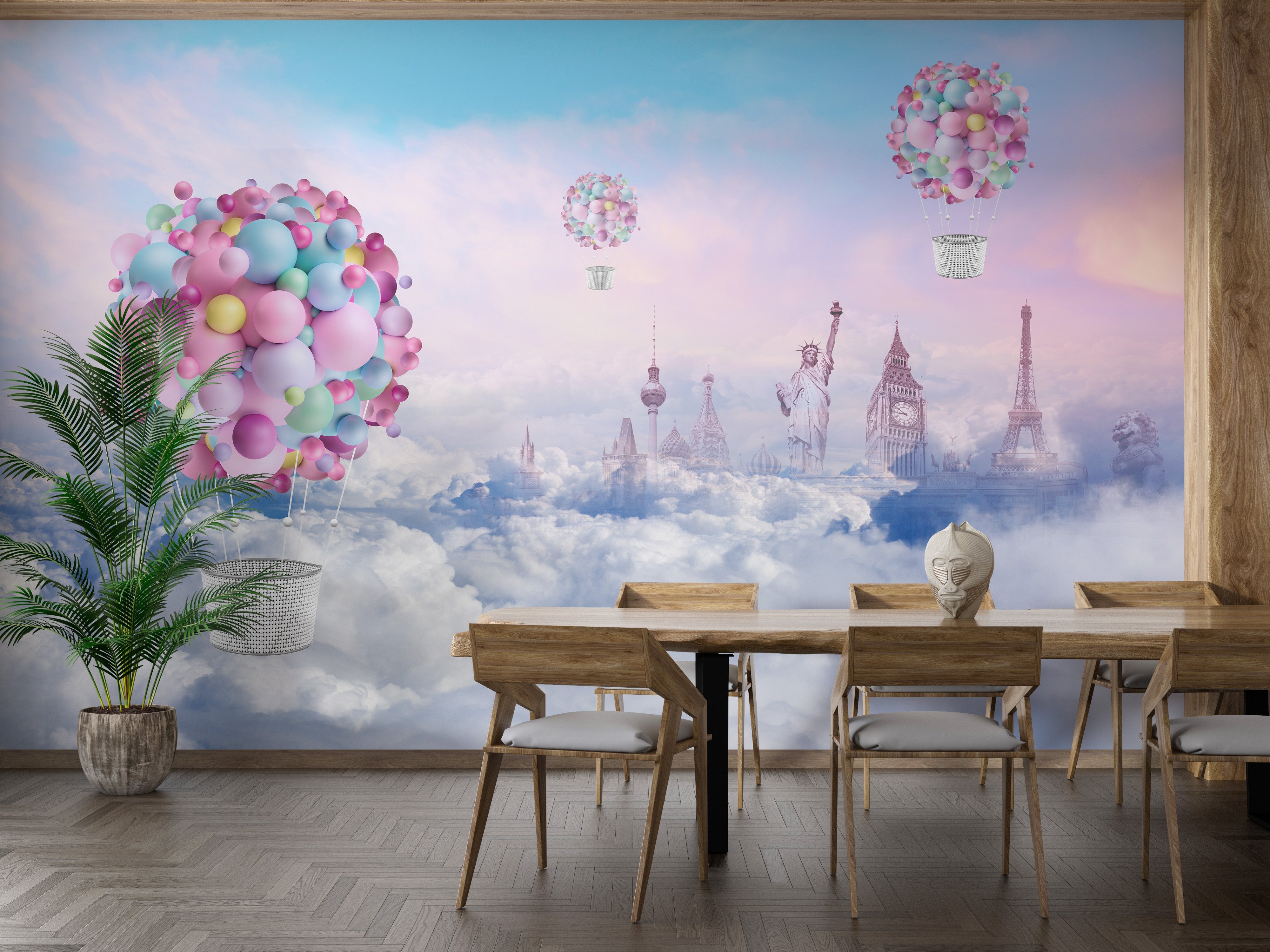 Colorful Fire Balloons Textured Wallpaper Mural - Giffywalls