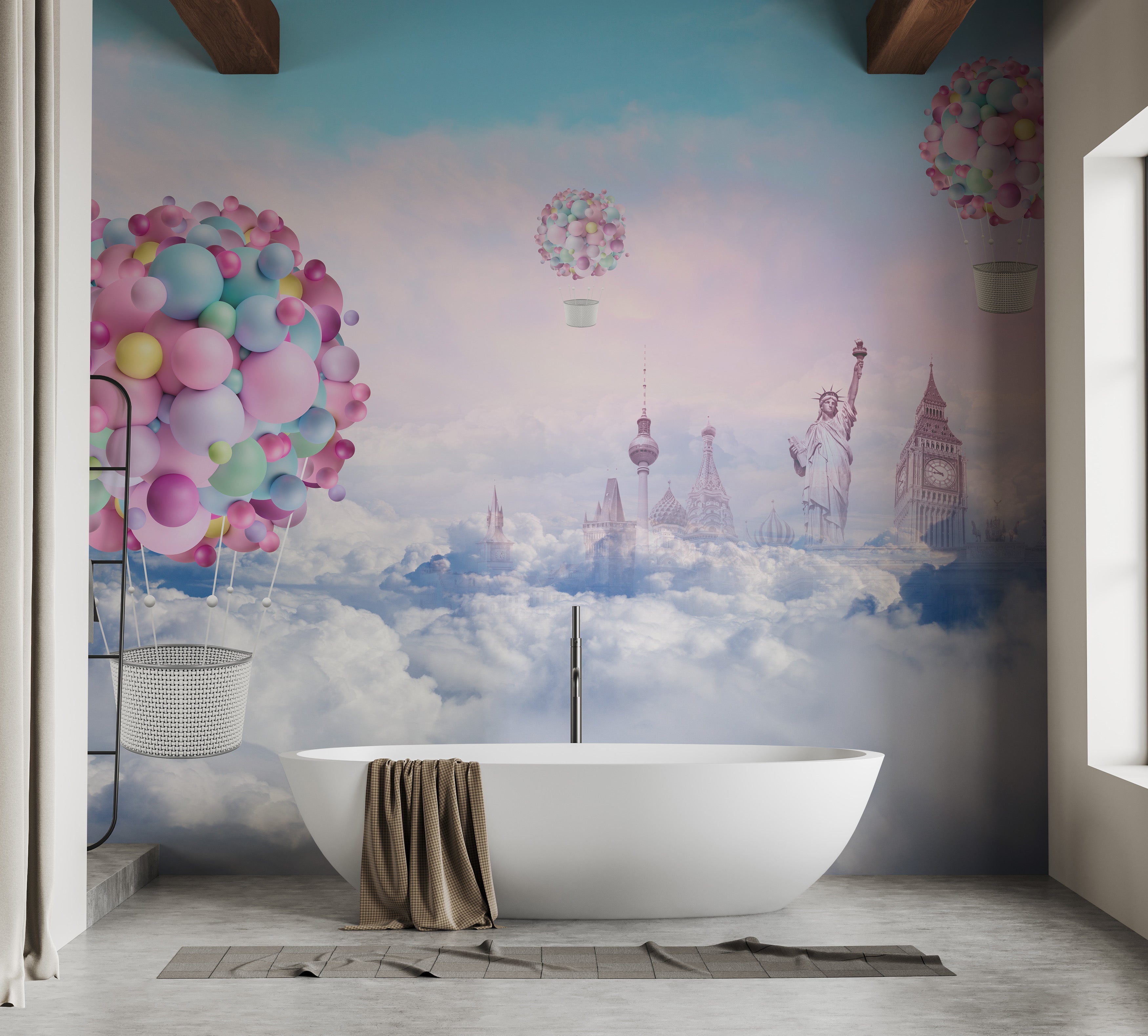 Colorful Fire Balloons Textured Wallpaper Mural - Giffywalls