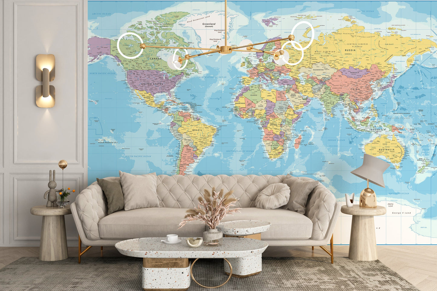 Blue World Map Wallpaper Mural - Giffywalls