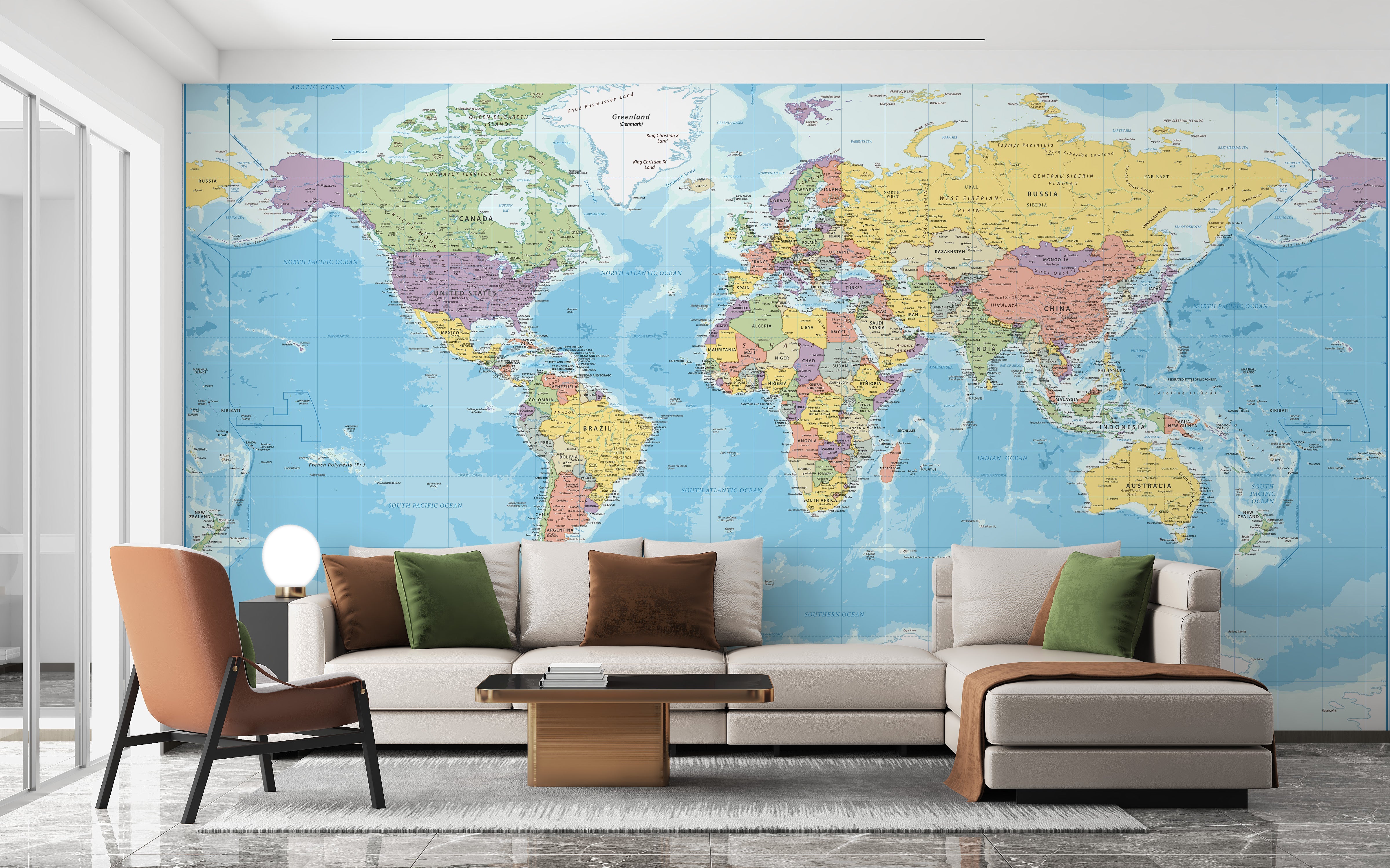 Blue World Map Wallpaper Mural - Giffywalls