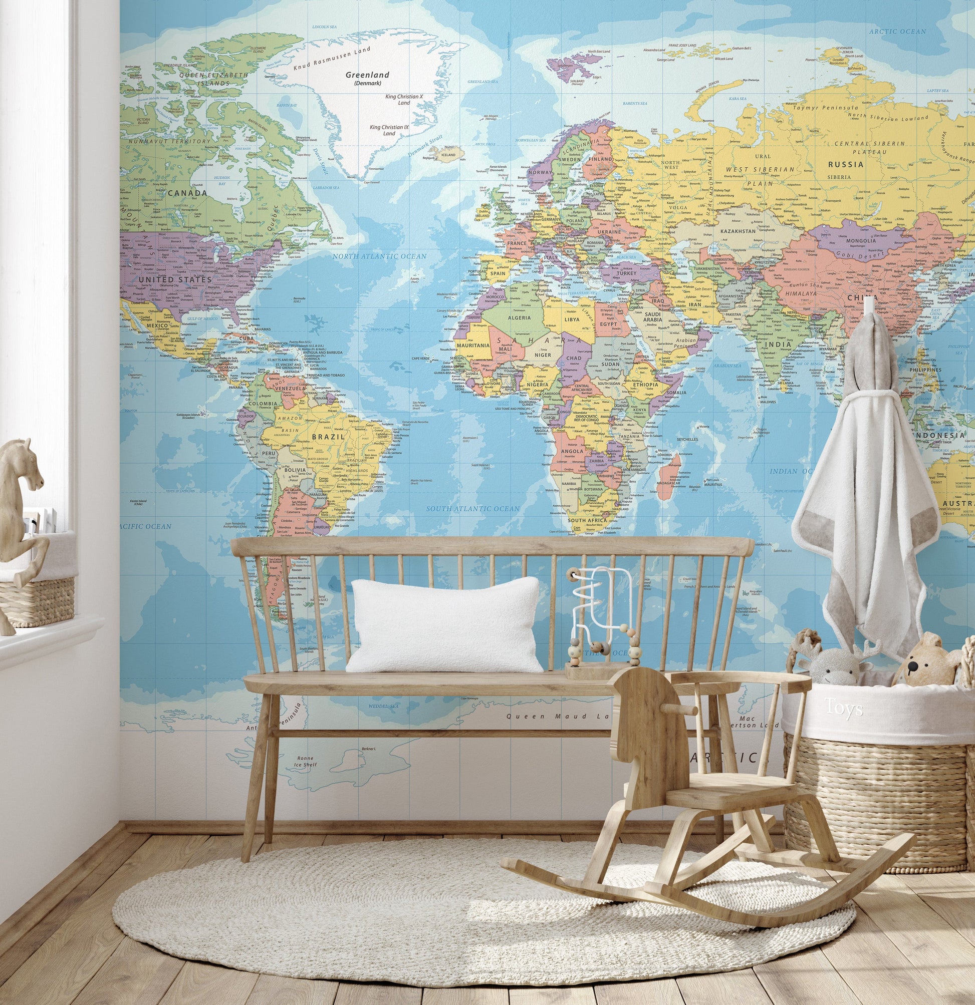 Trendy blue wallpaper with world map
