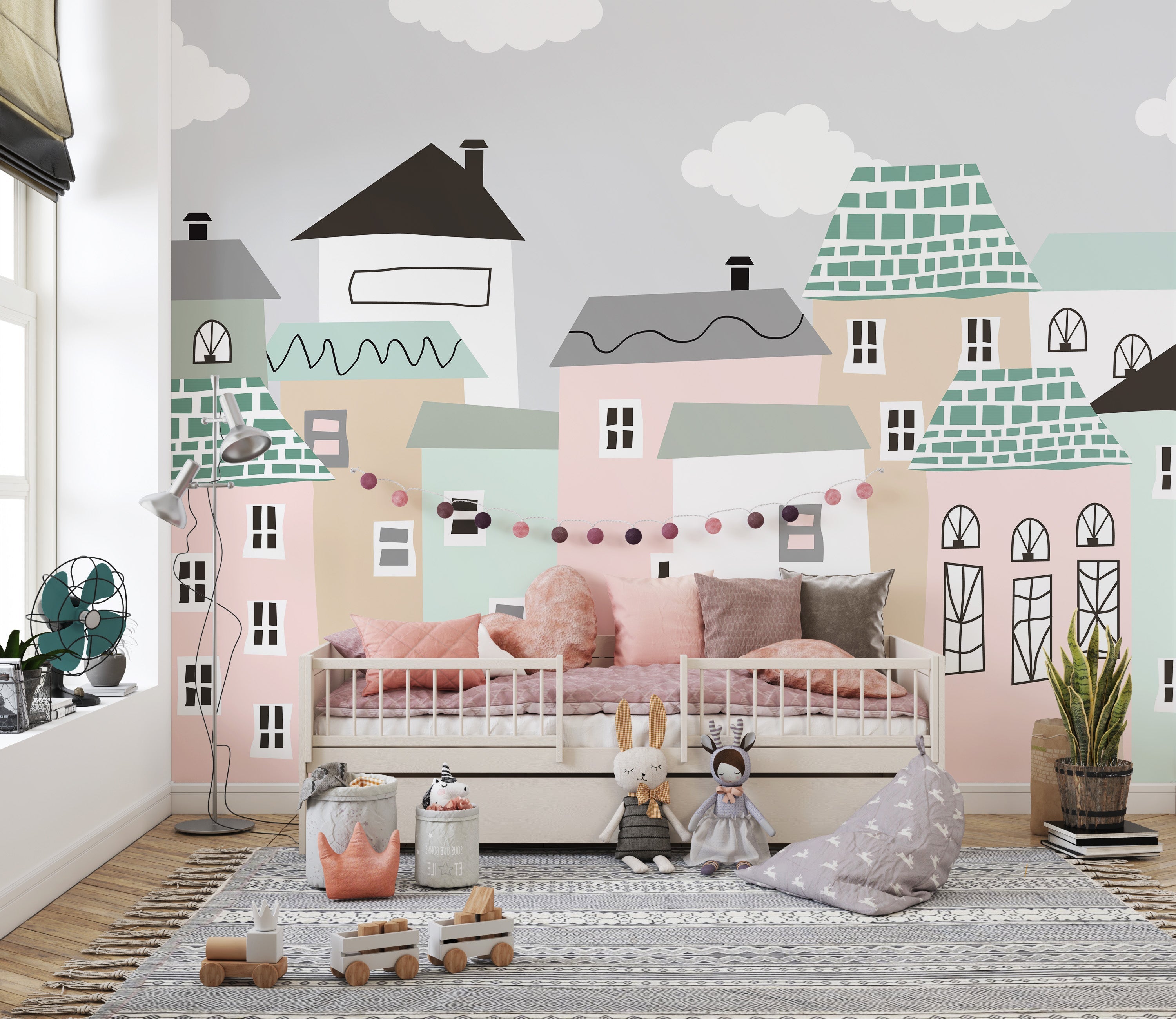 Pastel Houses Town Wallpaper Mural - Giffywalls