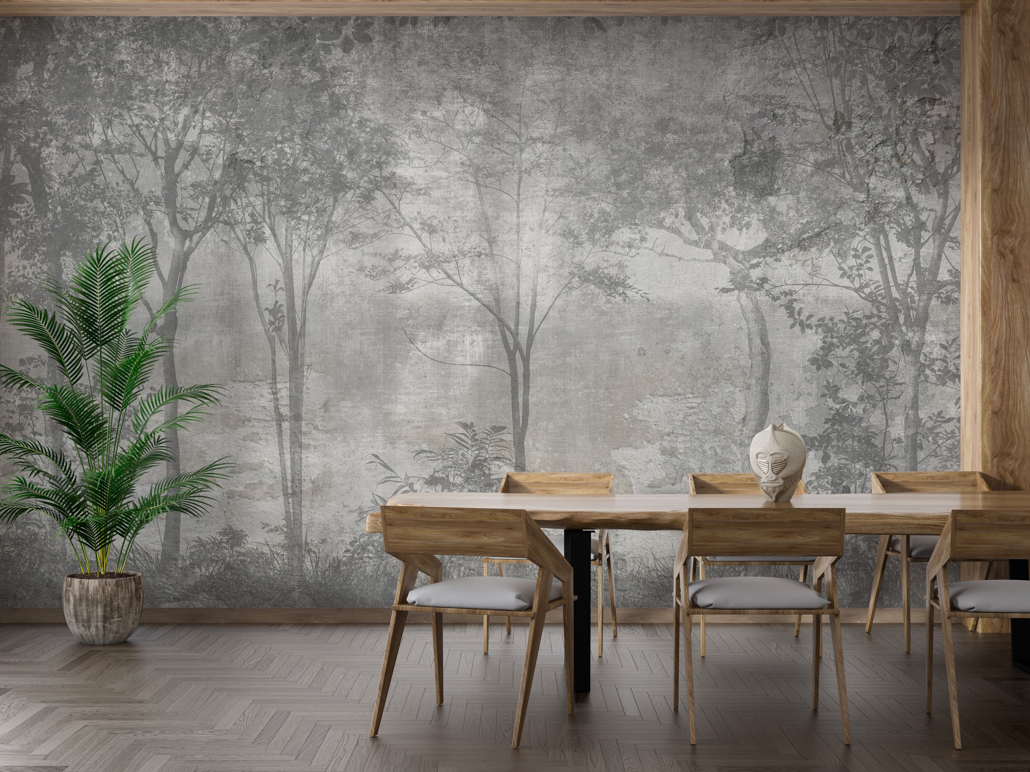 Forest Trees on Stone Wall Wallpaper - Giffywalls