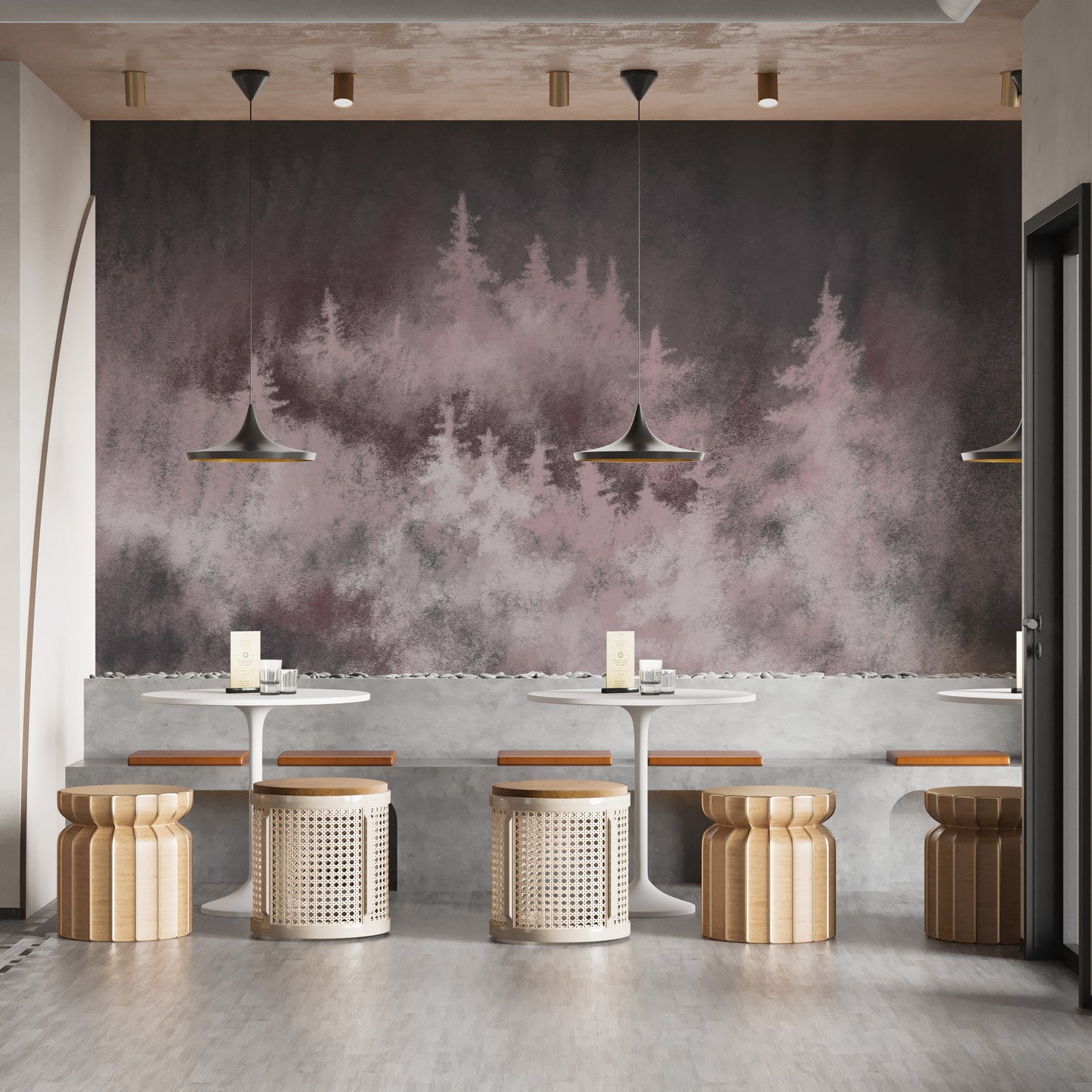 Misty spruce forest wallpaper for renters