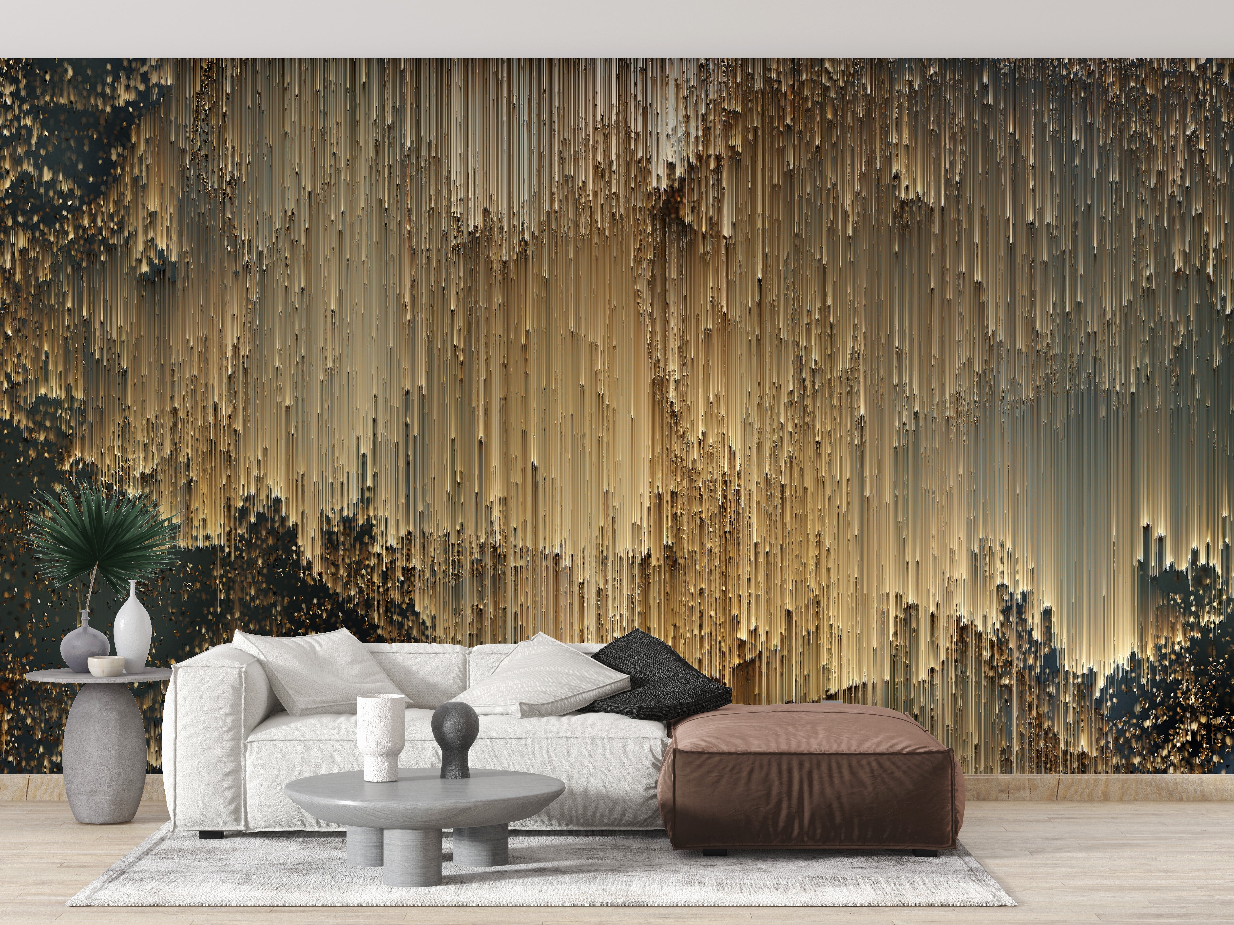 Gold Falling Light Pixels peel and stick wallpaper