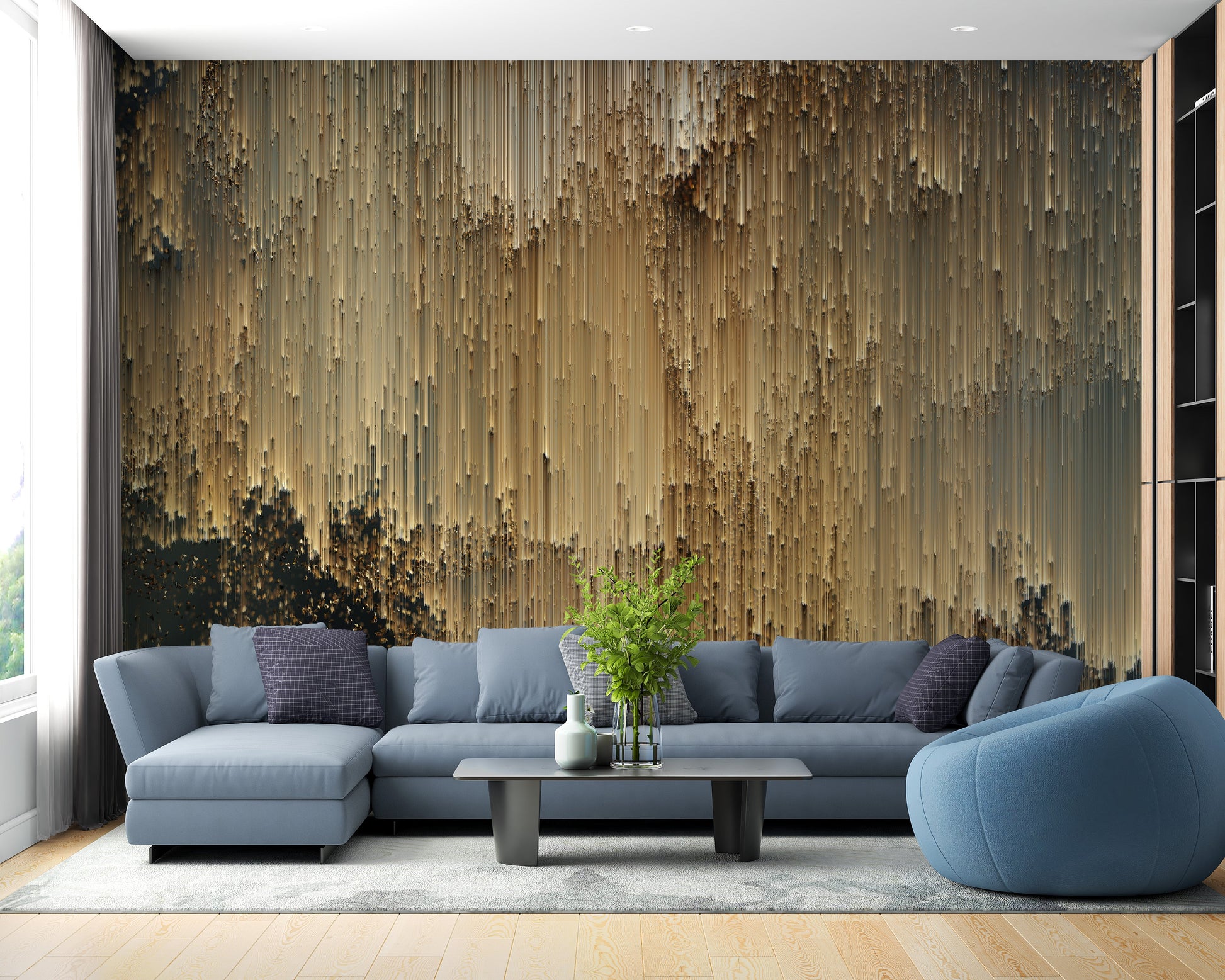 Gold Falling Light Pixels Wallpaper Murals - Giffywalls