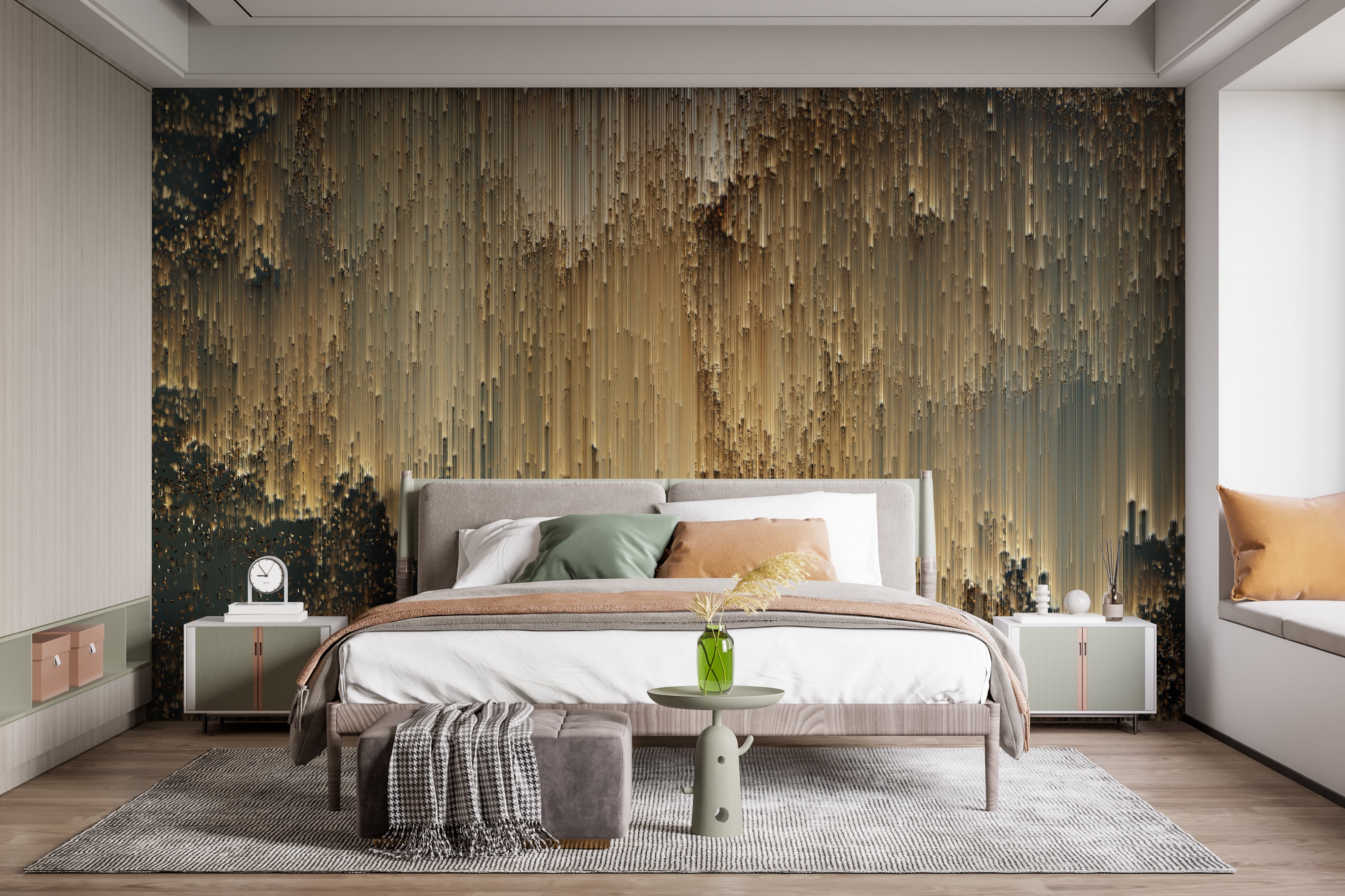 Gold Falling Light Pixels Wallpaper Murals - Giffywalls