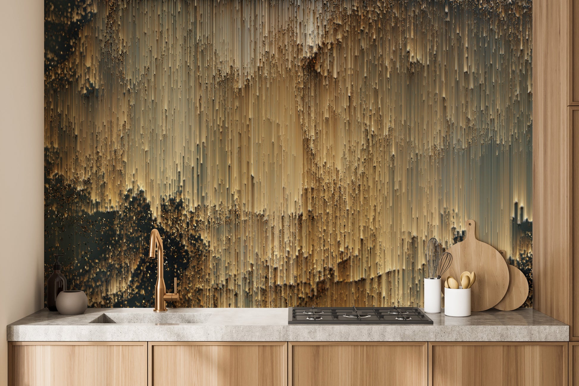 Gold Falling Light Pixels Wallpaper Murals - Giffywalls