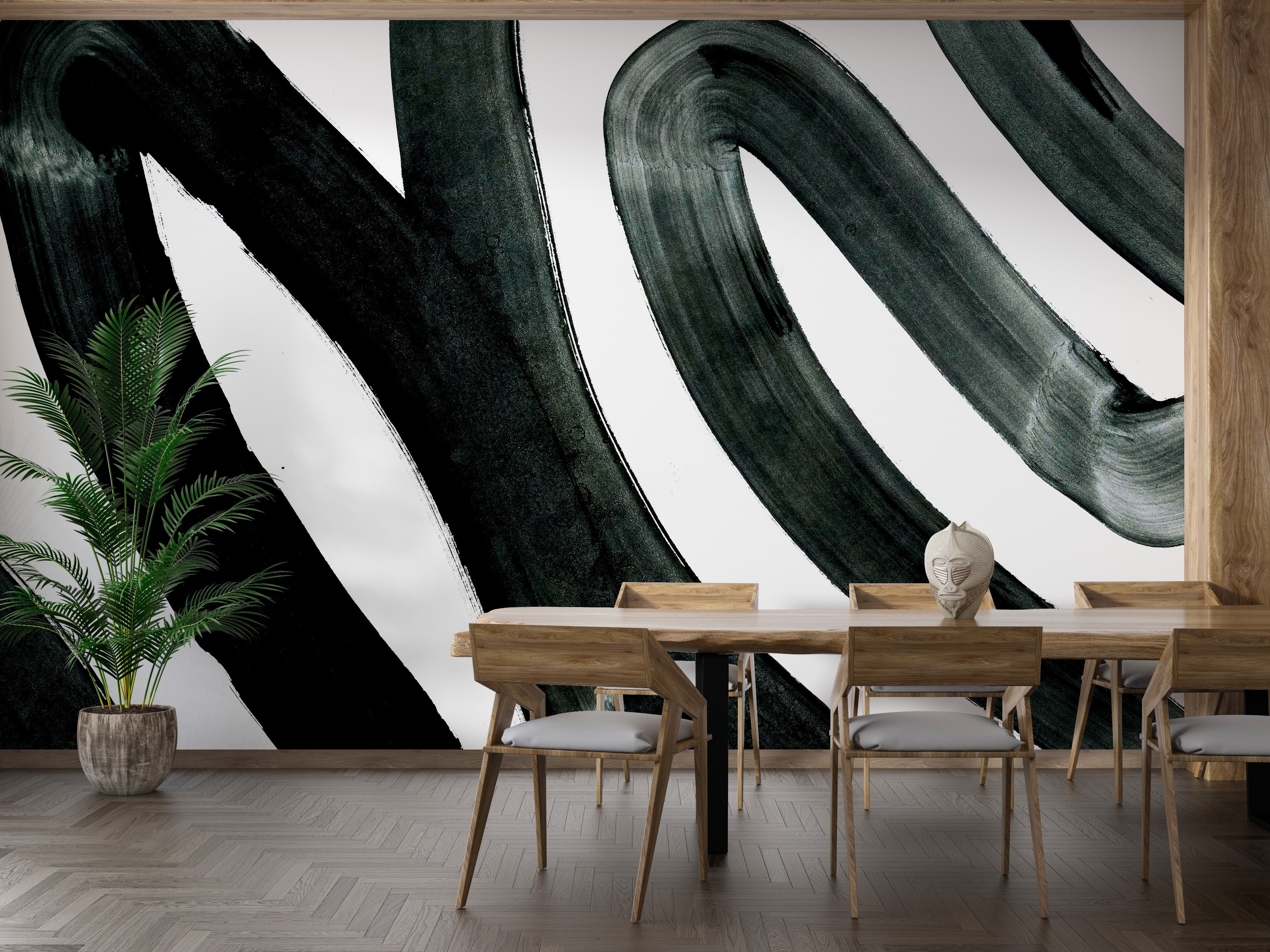 Black Brush Stroke Wallpaper Mural - Giffywalls