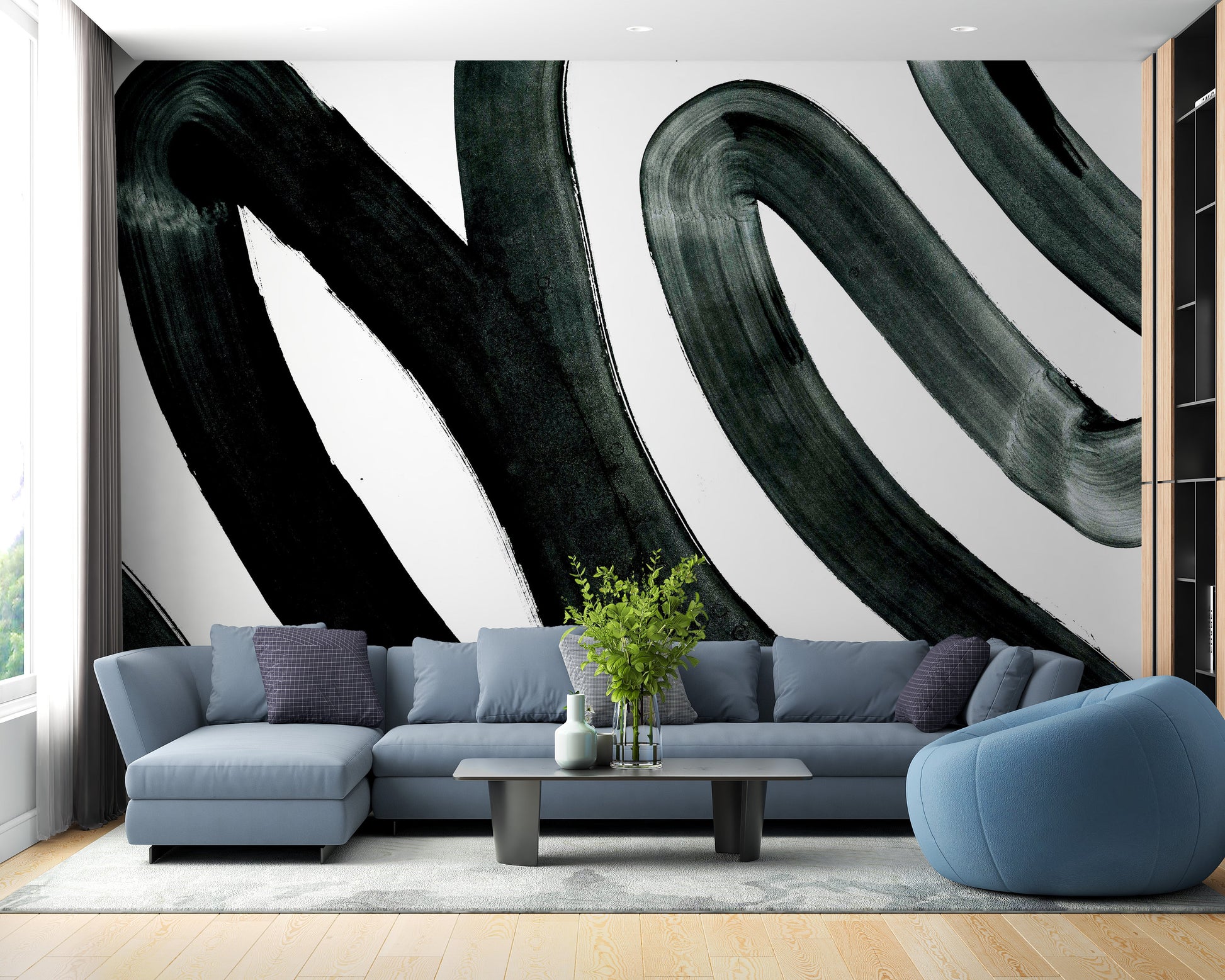 Black Brush Stroke Wallpaper Mural - Giffywalls