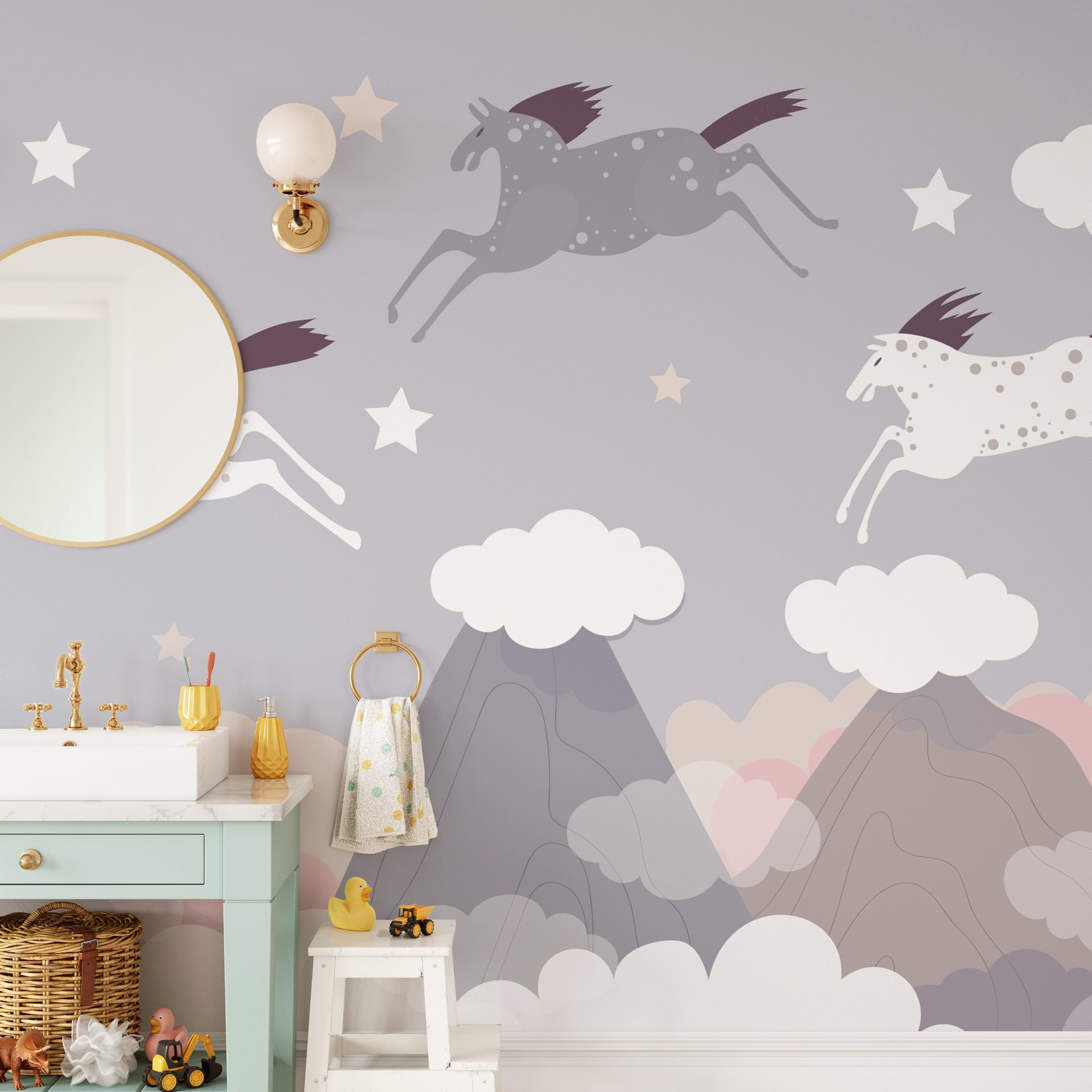 Clouds and Flying Horses Wallpaper Murals - Giffywalls