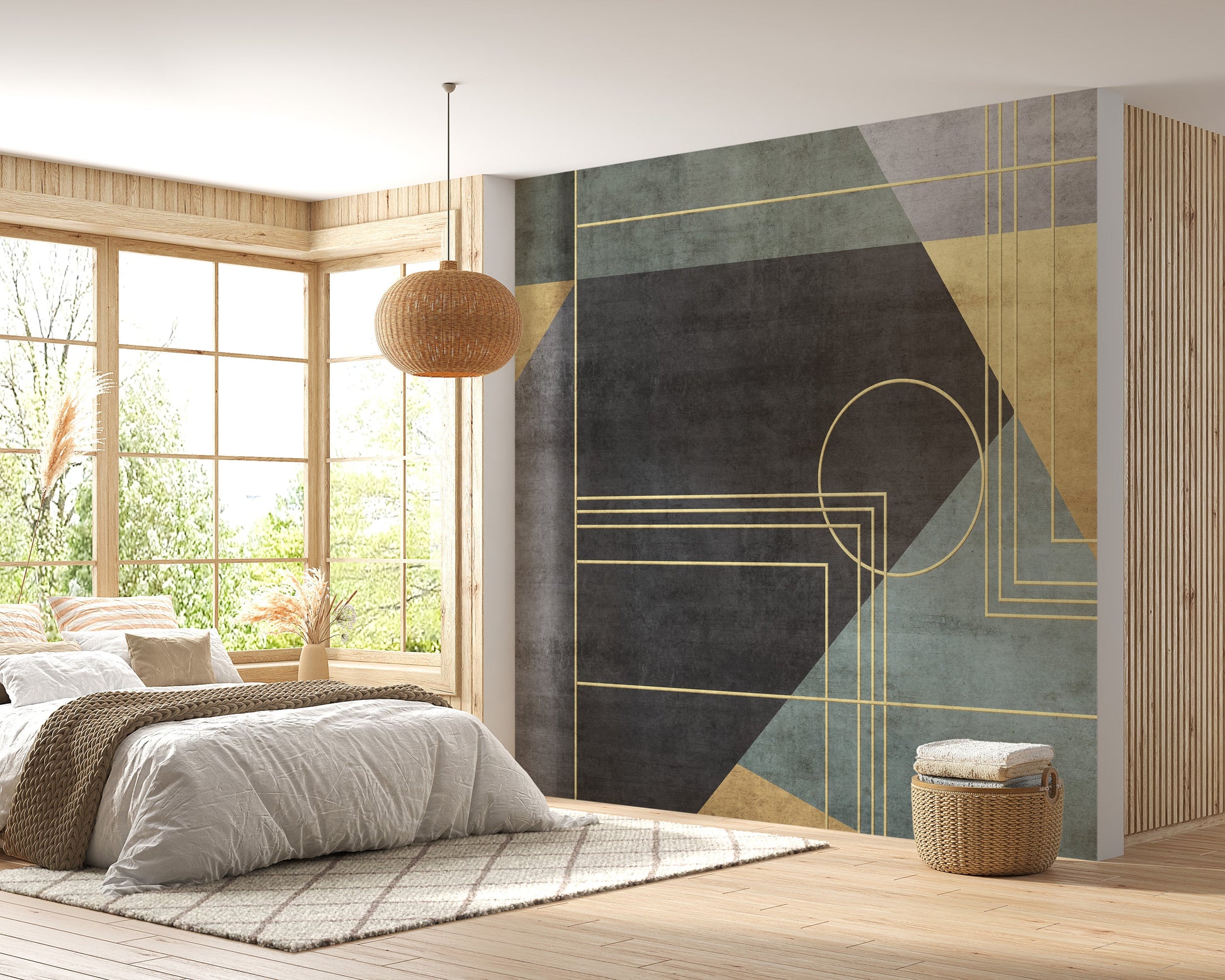 Geometric shapes wallpaper with gold and grunge texture