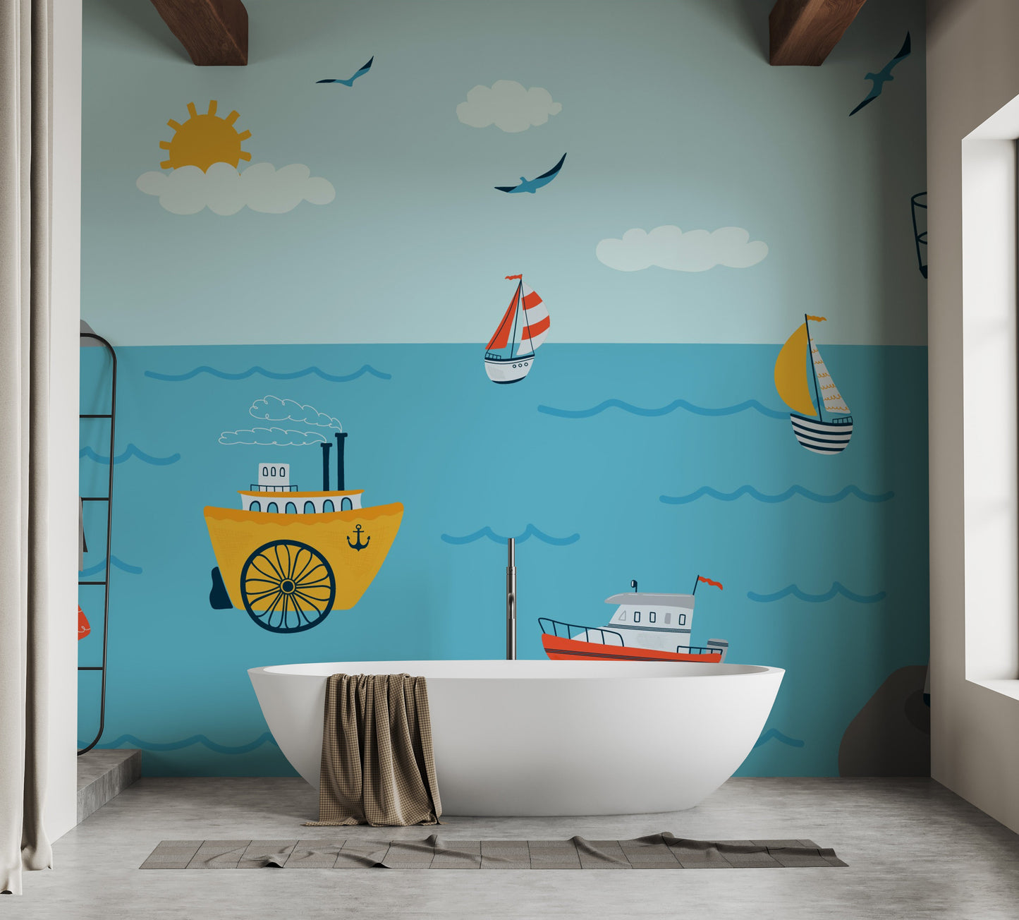 Ocean with Lighthouse and Boat wallpaper - Giffywalls