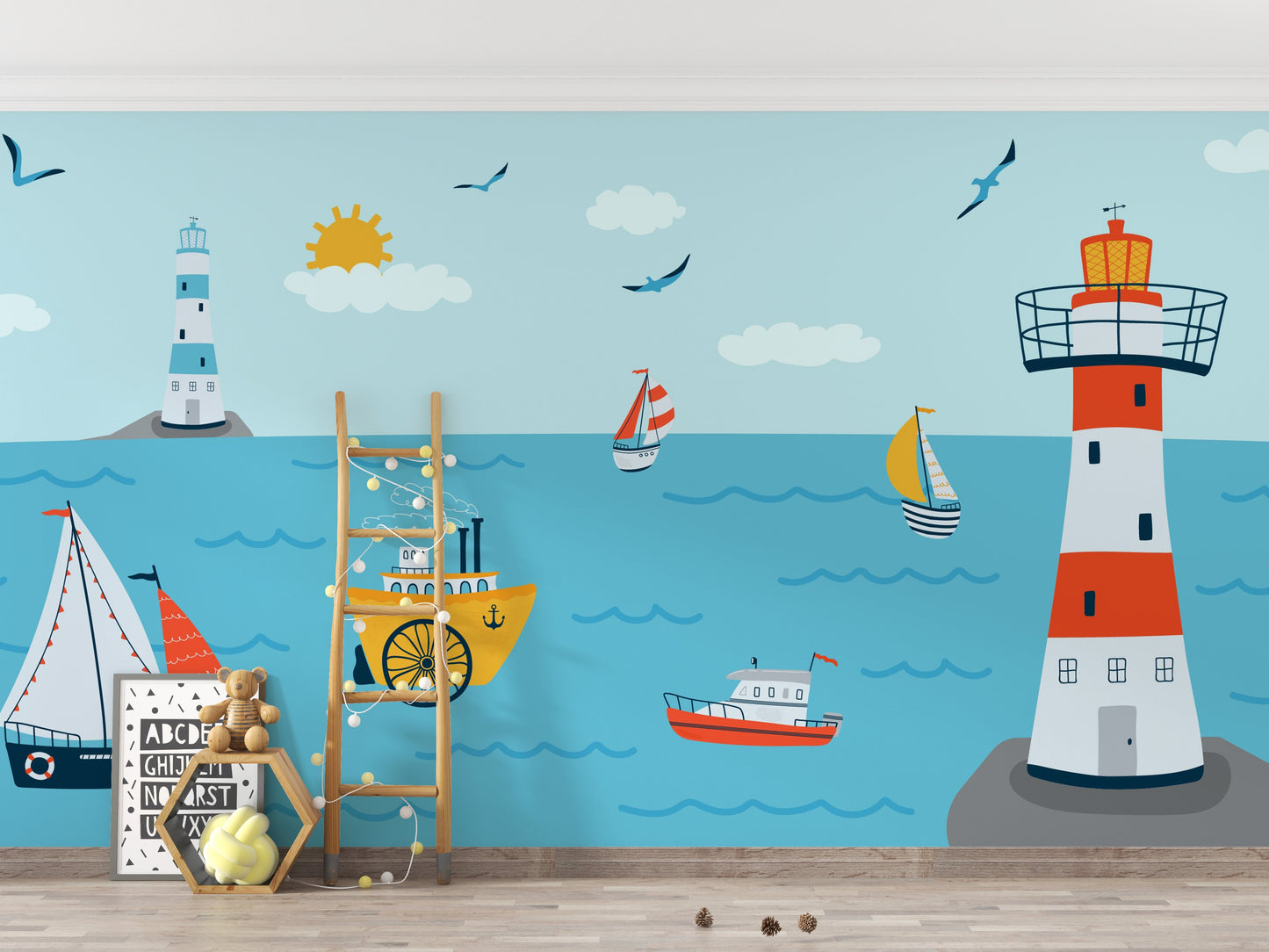 Ocean with Lighthouse and Boat wallpaper - Giffywalls