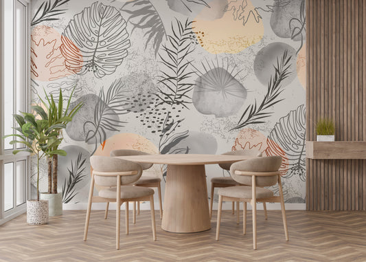 Palm tropical leaves wallpaper mural with abstract details