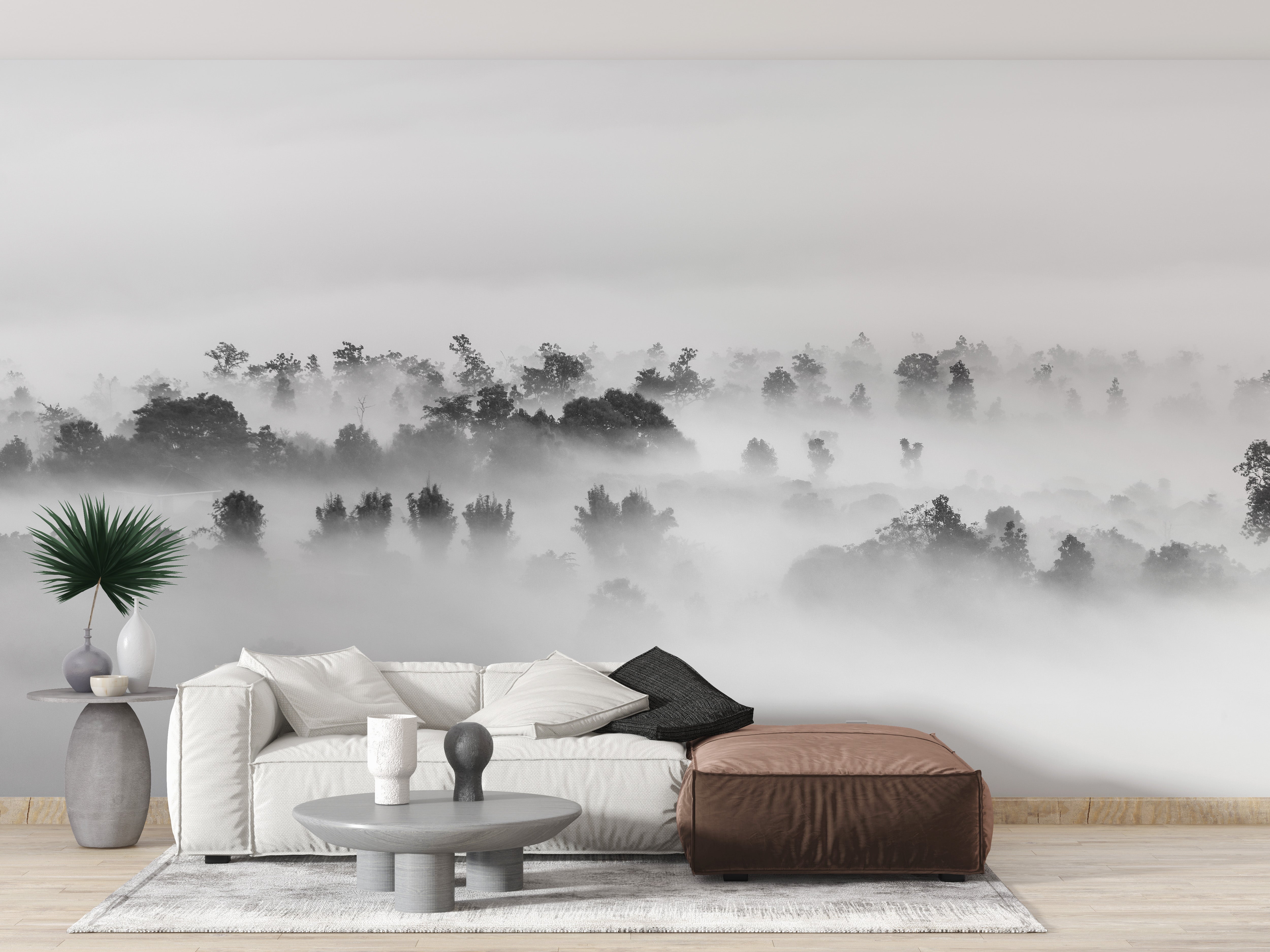 Black and white Clouds over Forest Wallpaper Mural - Giffywalls