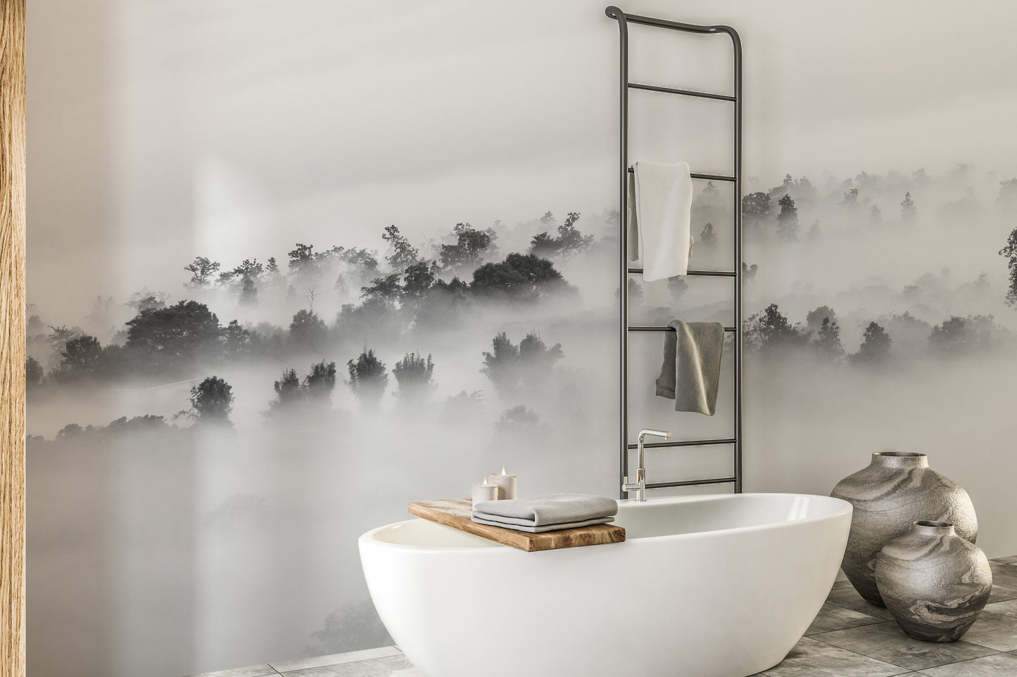 Black and white Clouds over Forest Wallpaper Mural - Giffywalls