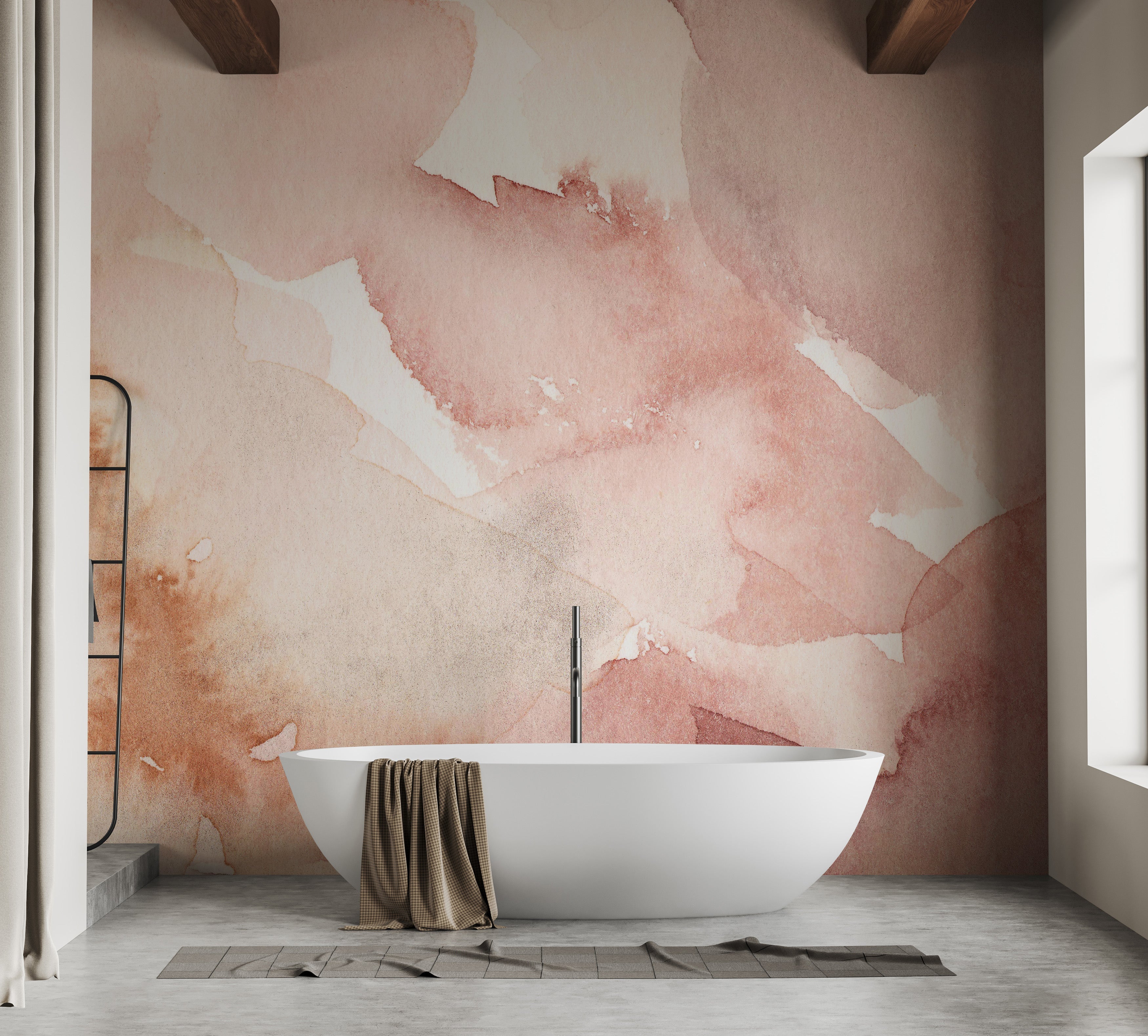 Soft pink delicate artistic wallpaper for elegant wall decor.