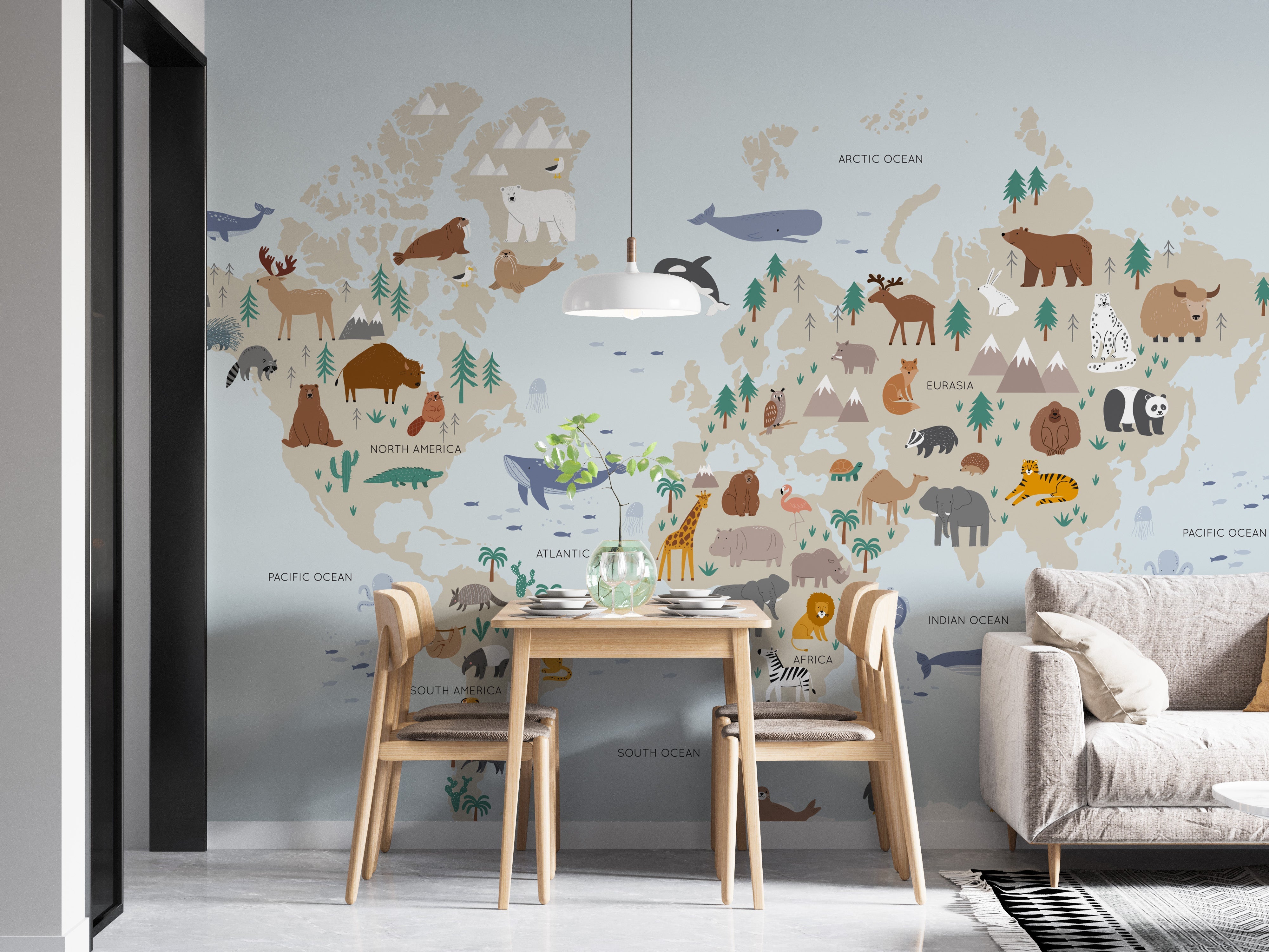 Animals Safari Kids Map Wallpaper - Giffywalls