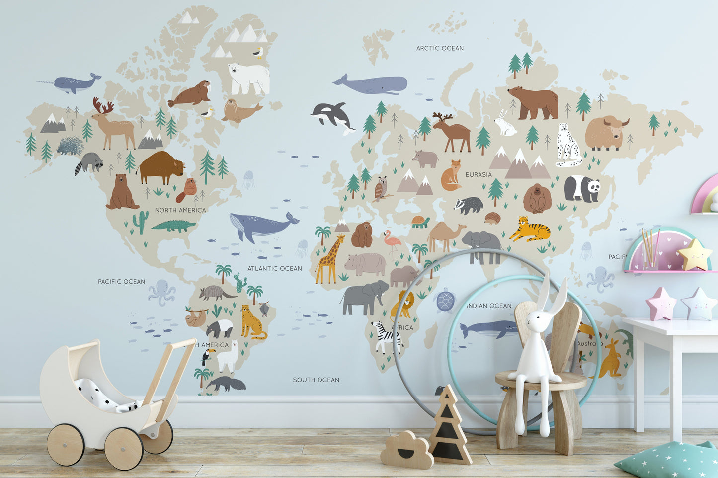 Animals Safari Kids Map Wallpaper - Giffywalls