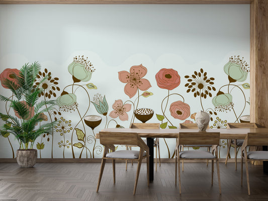 Abstract flower mural with pastel hues and elegance