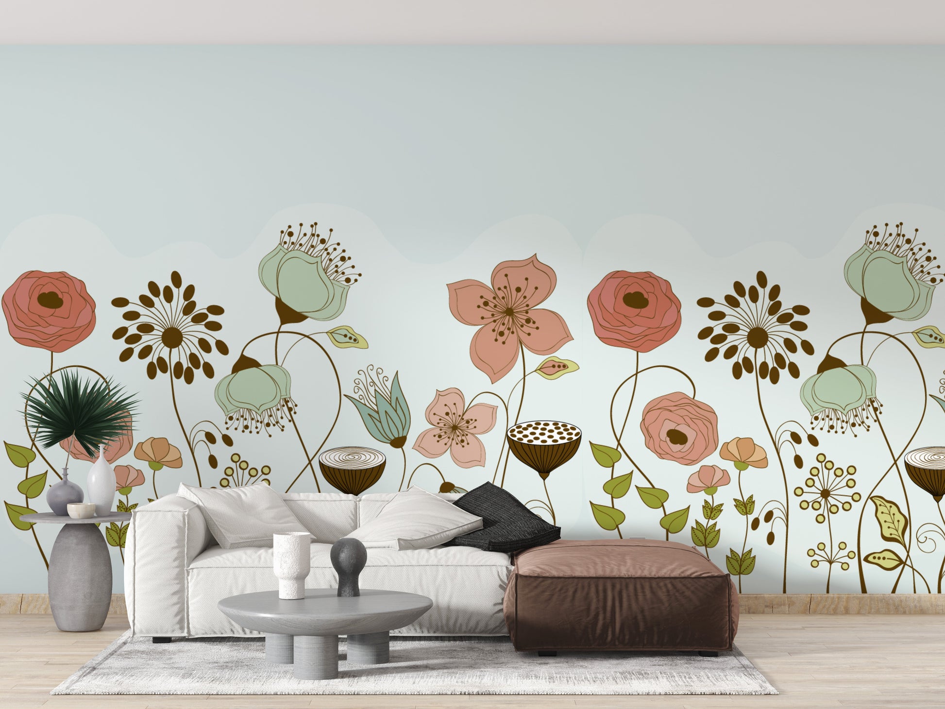 Modern wallpaper with blooming floral designs