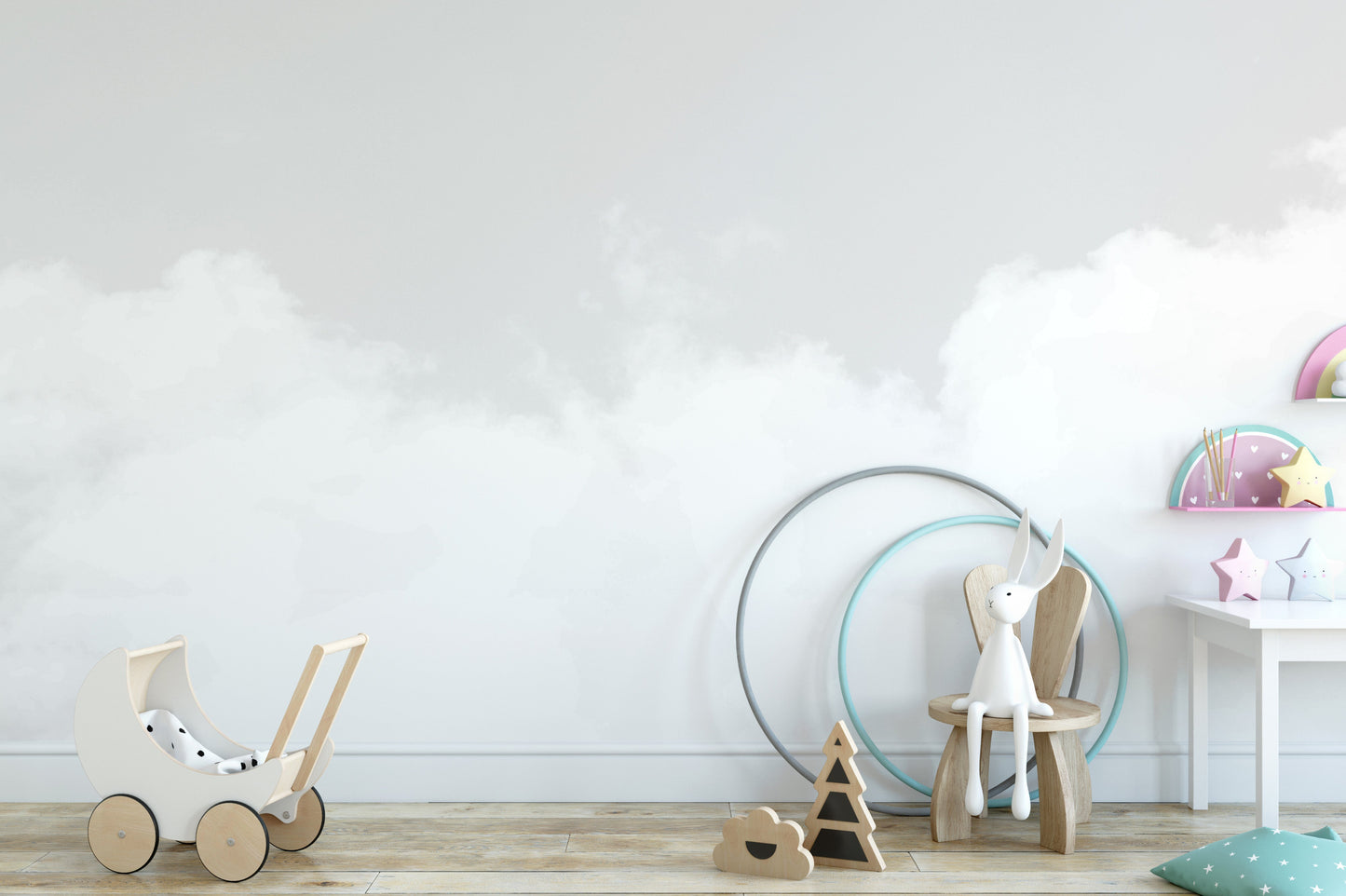 Elegant wallpaper mural with soft cloud design.