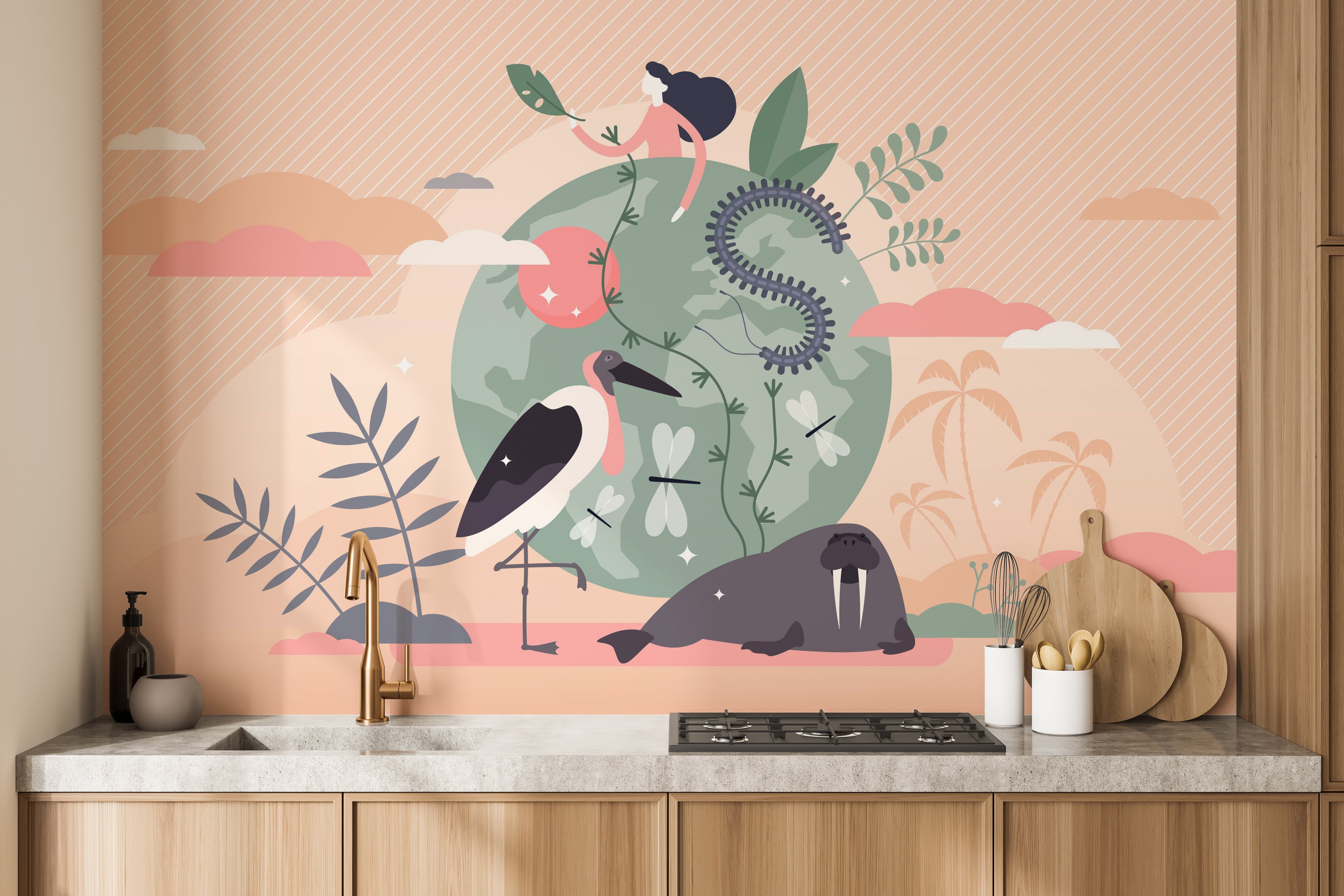 Wildlife Over Earth Wallpaper Mural - Giffywalls