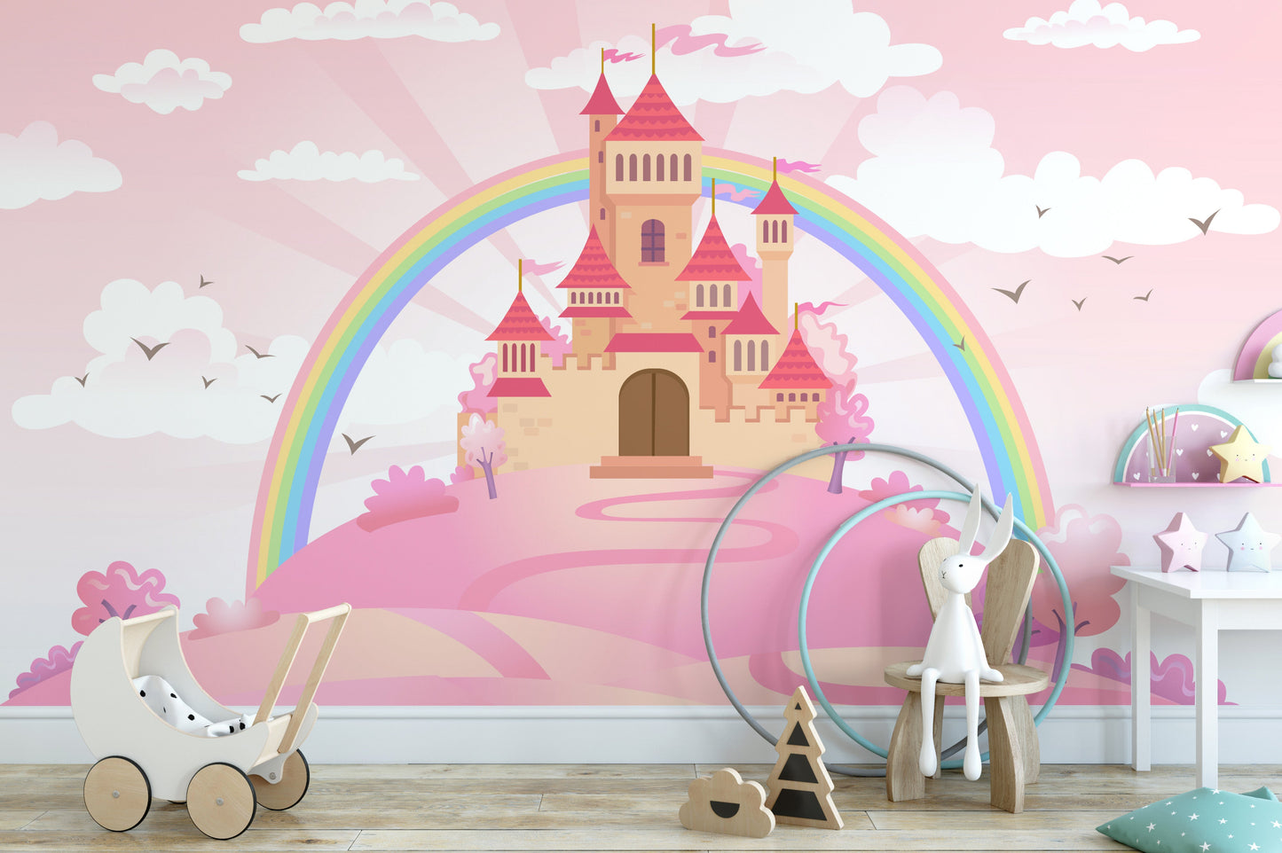 Pink Princess Castle wallpapers Mural - Giffywalls