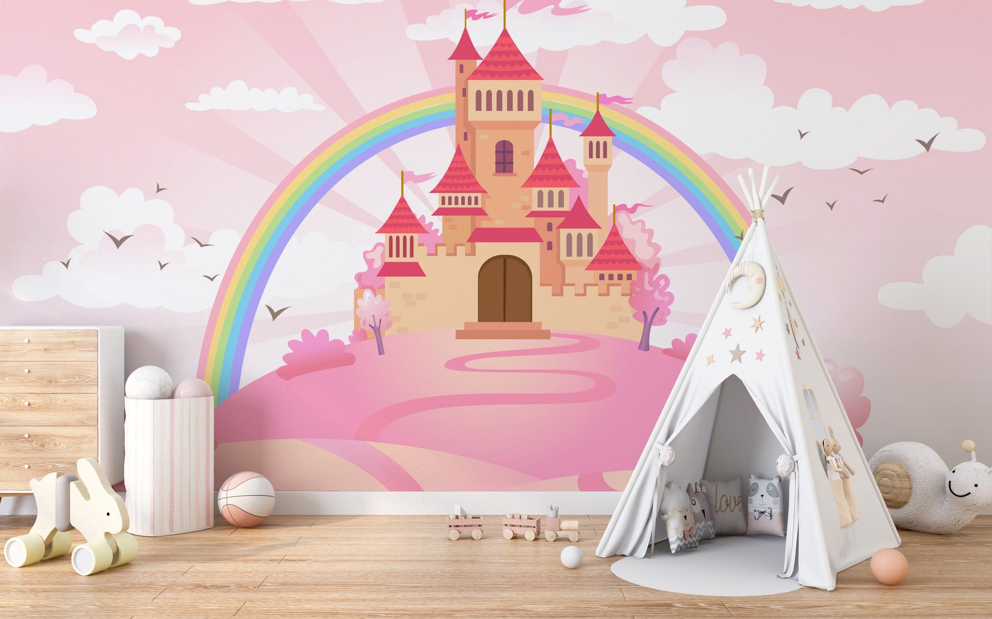 Pink Princess Castle wallpapers Mural - Giffywalls