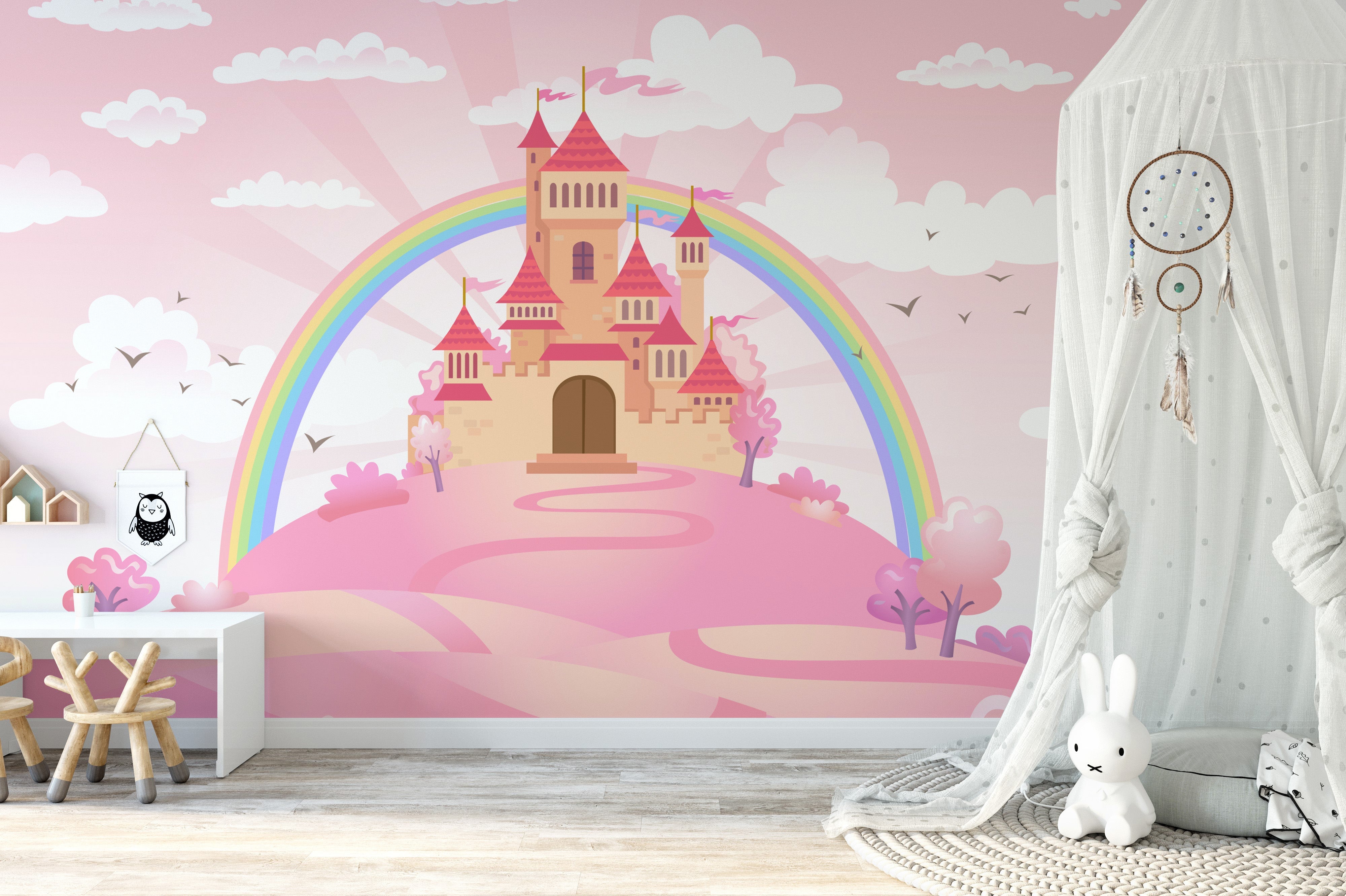 Pink Princess Castle wallpapers Mural - Giffywalls