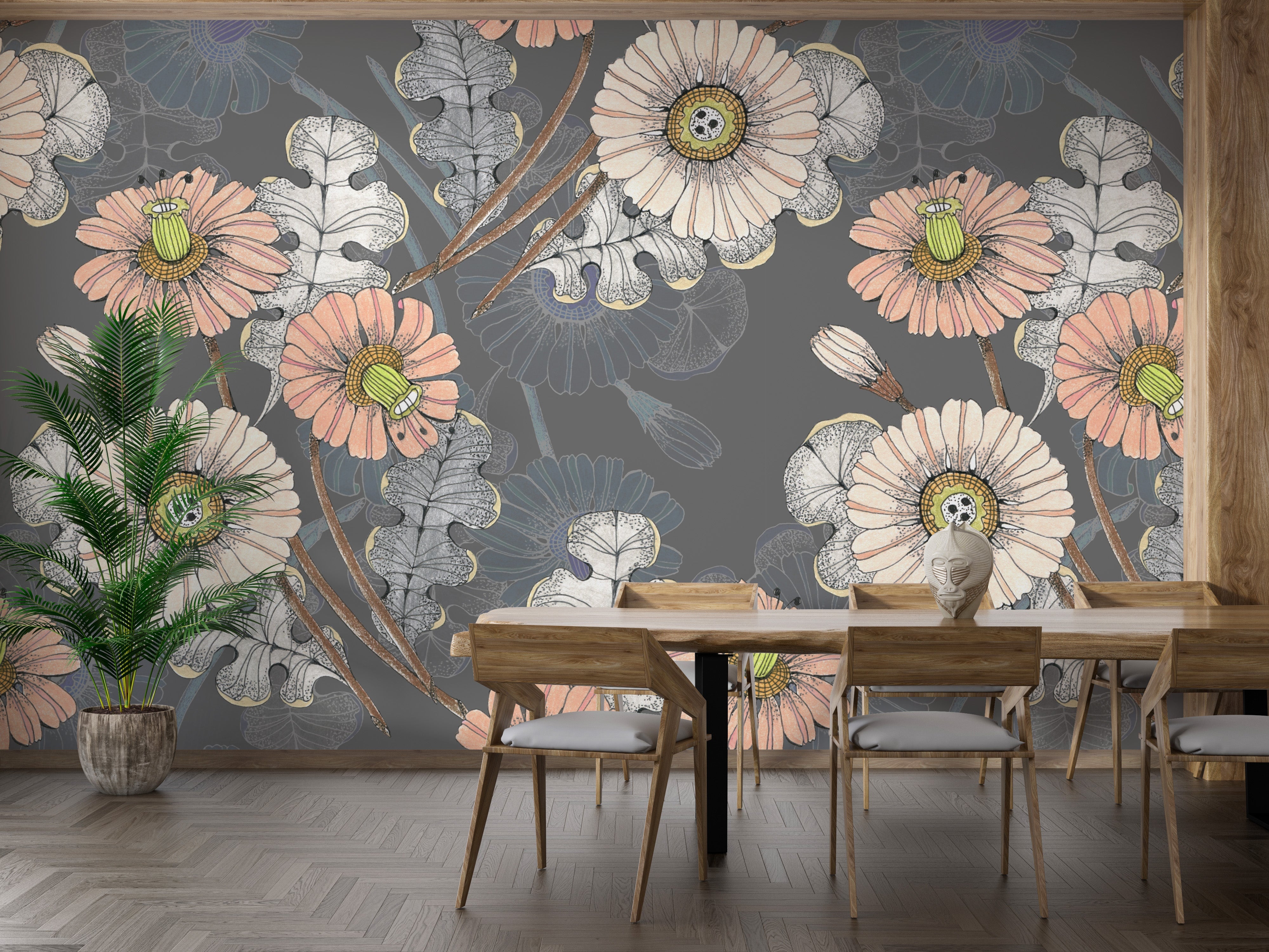 Minimalist sketch flower wallpaper for stylish walls