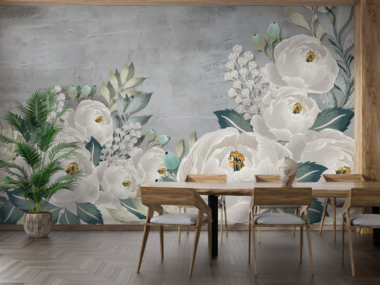 Drawn gray peonies on gray grunge wallpaper - Giffywalls