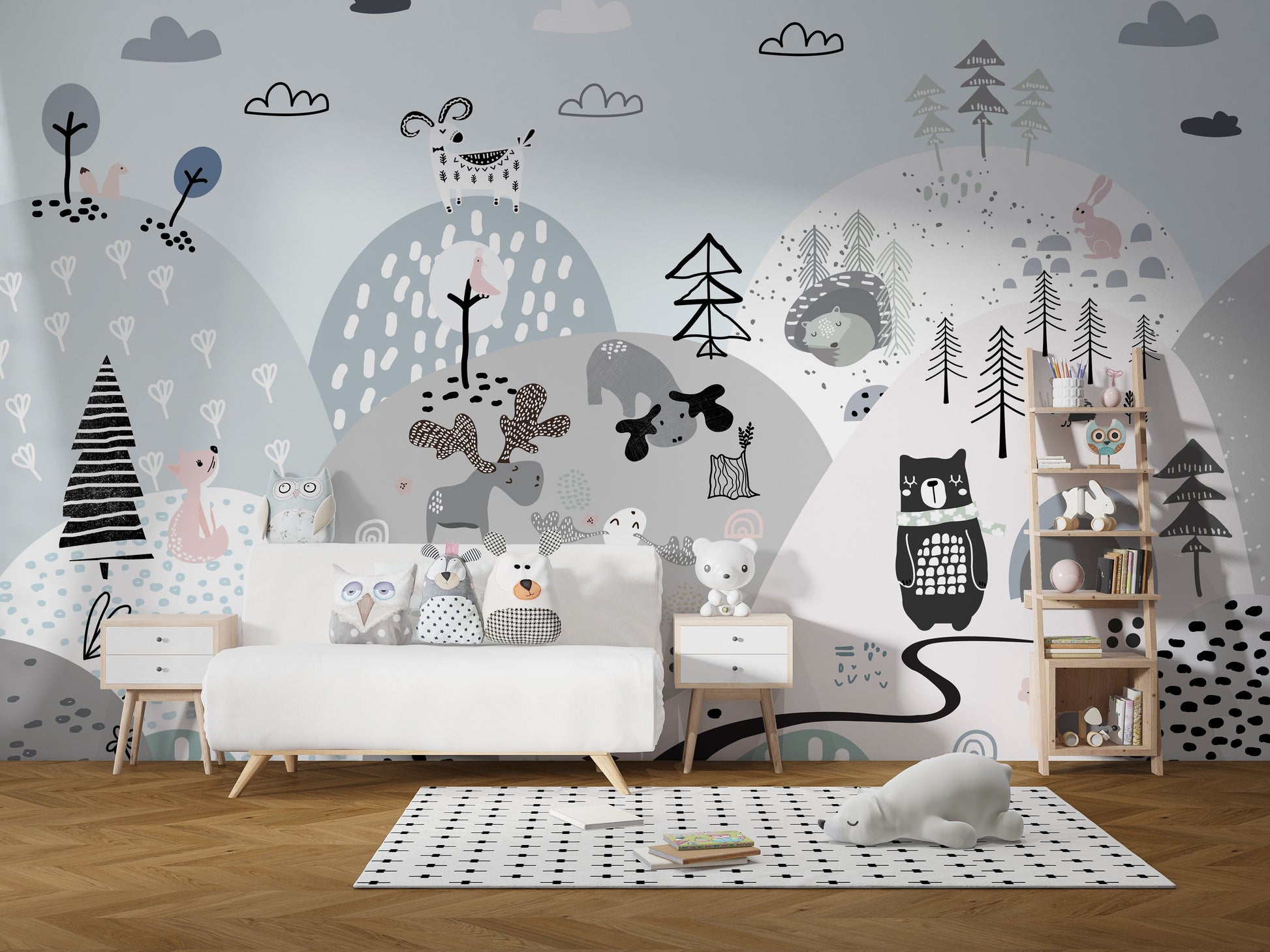 Animals on the Hills Wallpaper Mural - Giffywalls