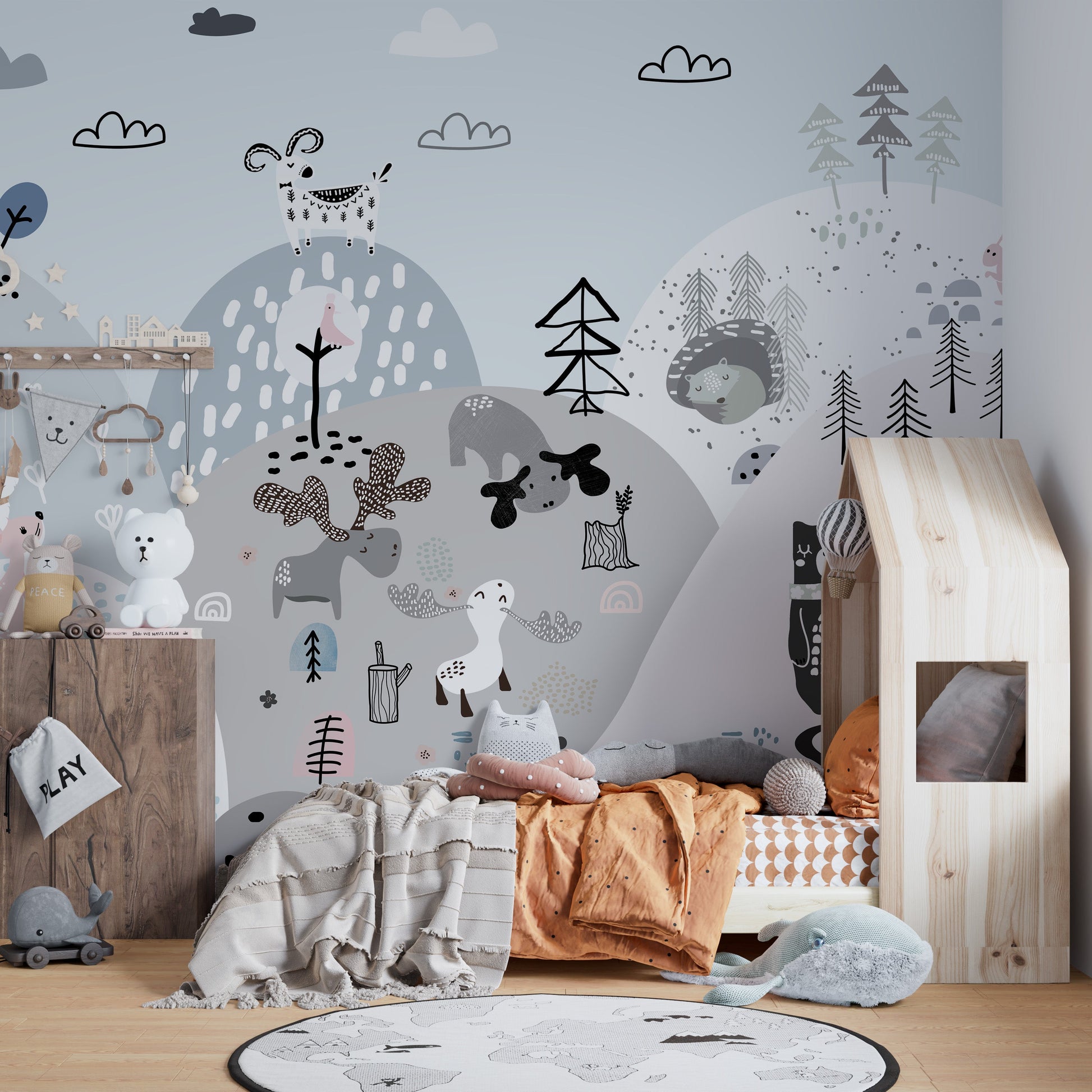 Animals on the Hills Wallpaper Mural - Giffywalls