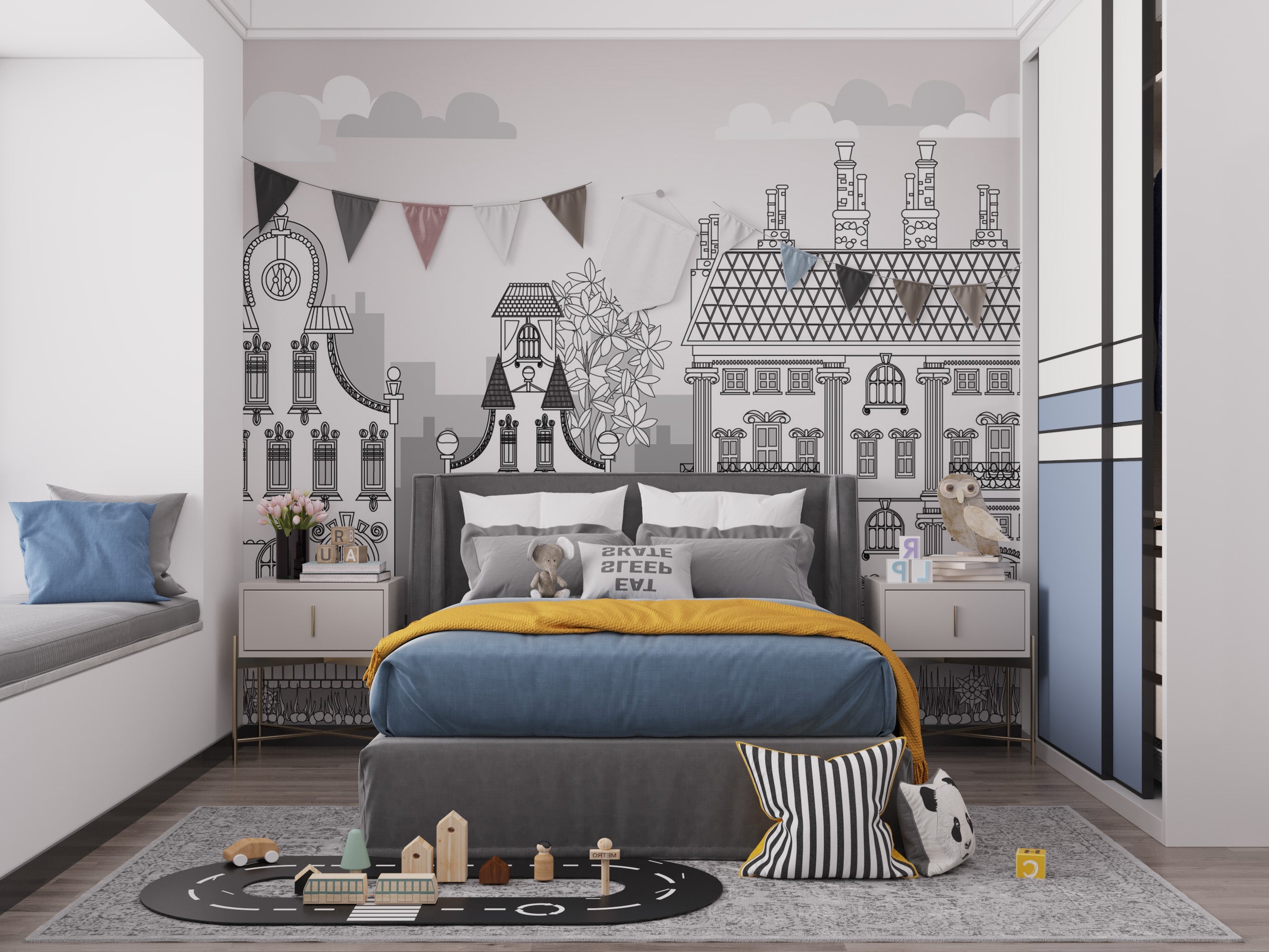 City Town Kids Wallpaper Mural - Giffywalls