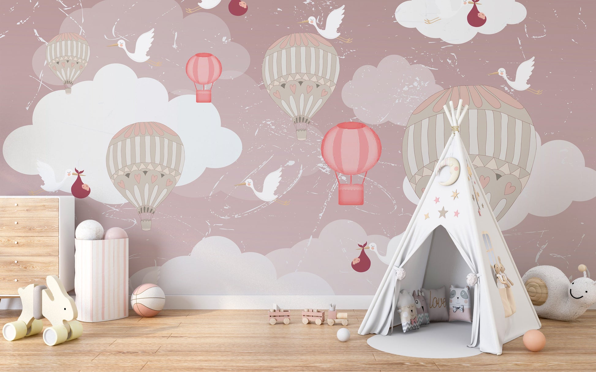 3D Hot Air Balloon Wallpaper Mural - Giffywalls