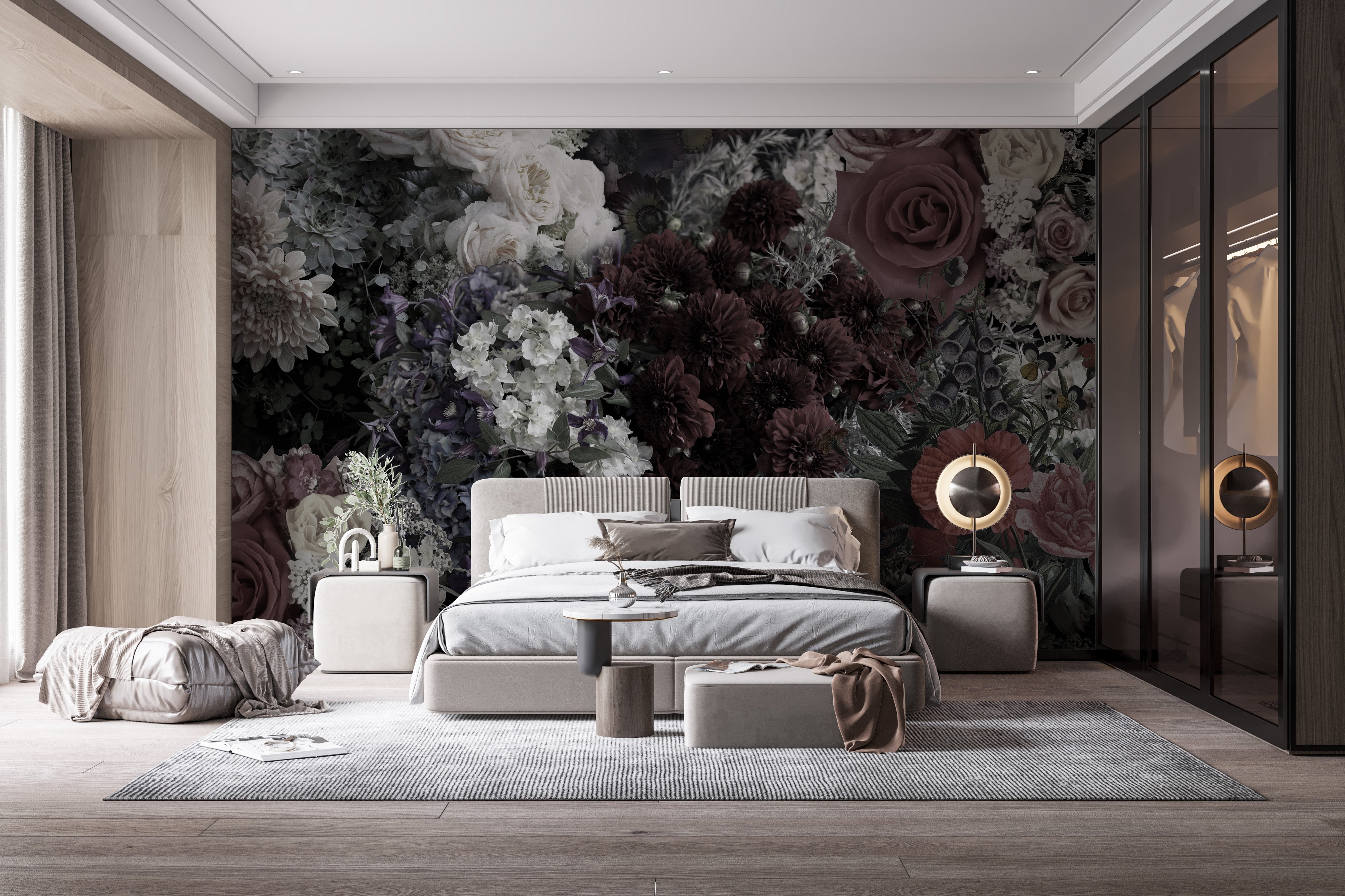 Dark Floral Wallpaper Mural - Giffywalls