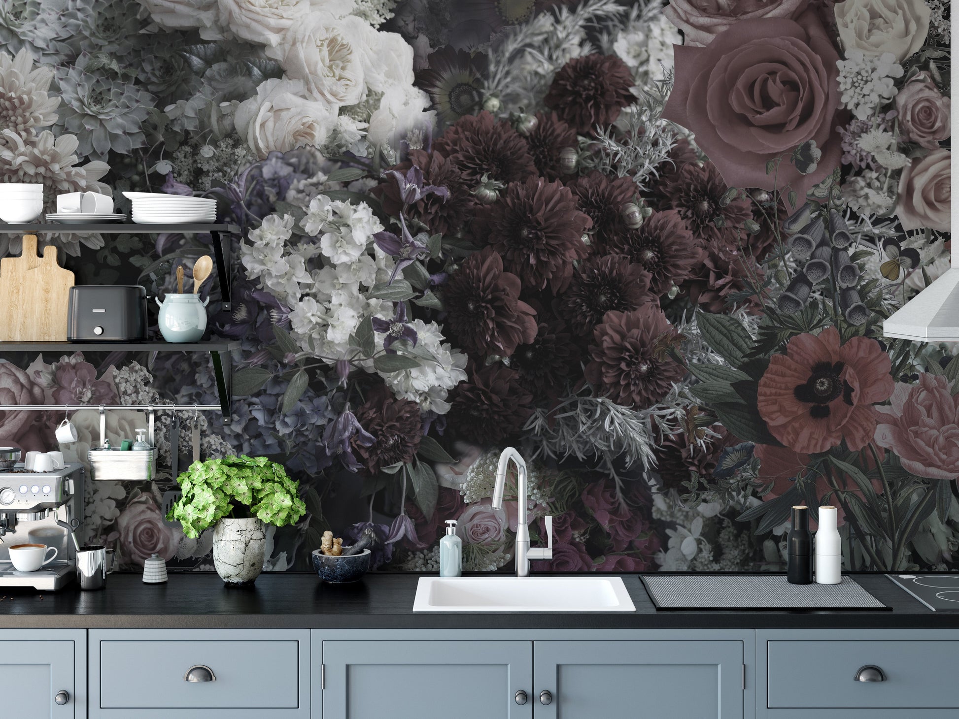 Dark Floral Wallpaper Mural - Giffywalls