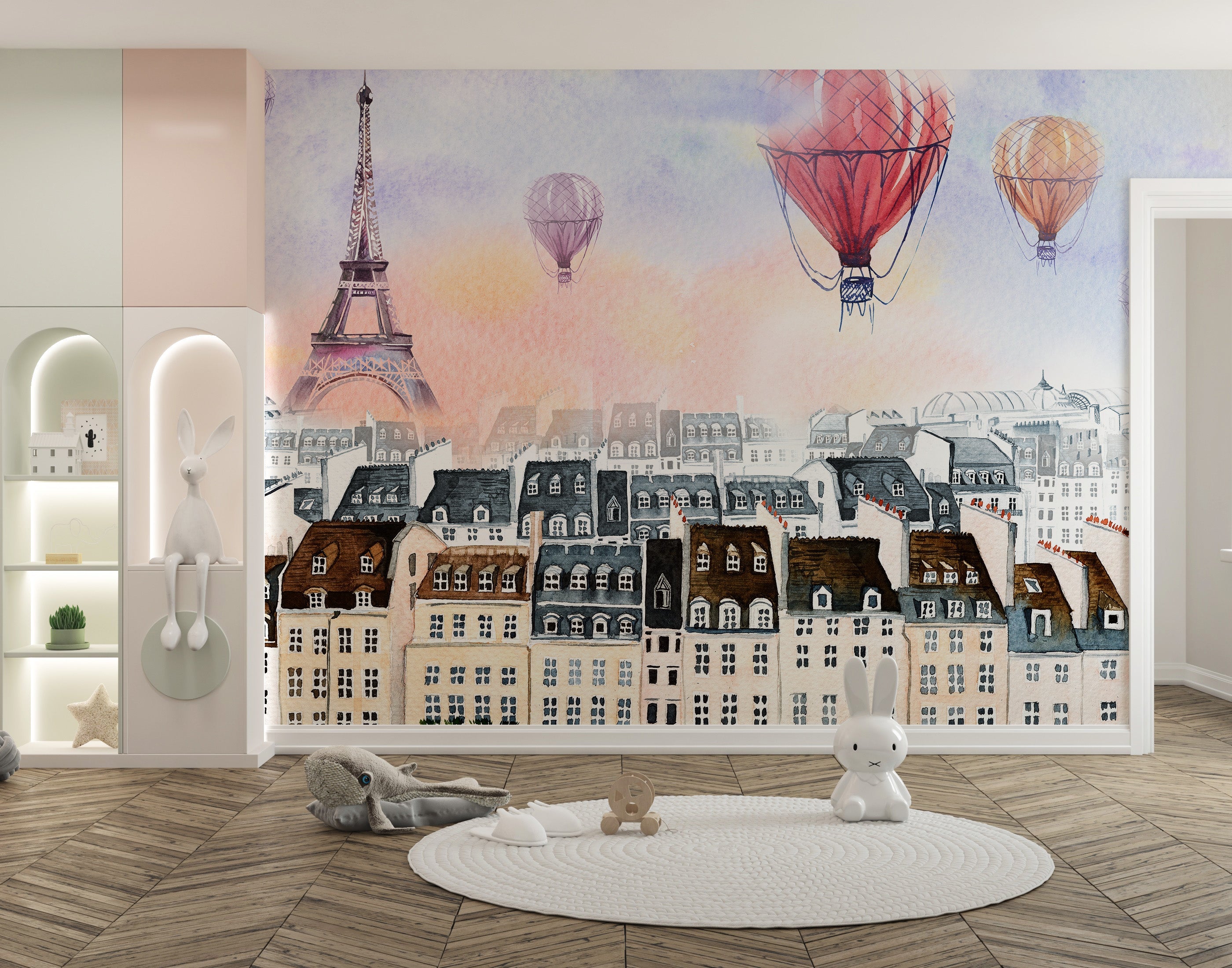 Watercolor Paris with hot air balloon Wallpaper Murals - Giffywalls