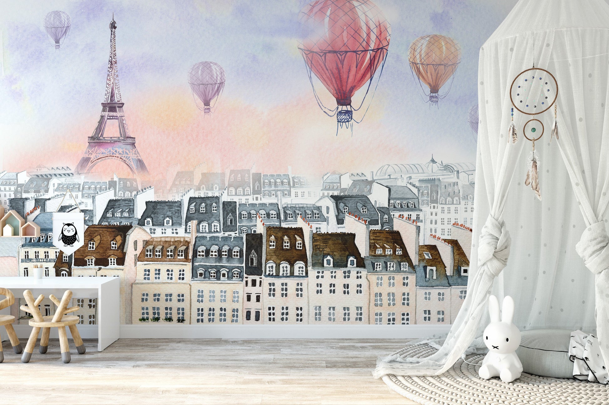 Watercolor Paris with hot air balloon Wallpaper Murals - Giffywalls