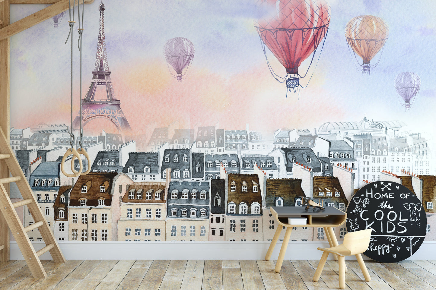 Watercolor Paris with hot air balloon Wallpaper Murals - Giffywalls