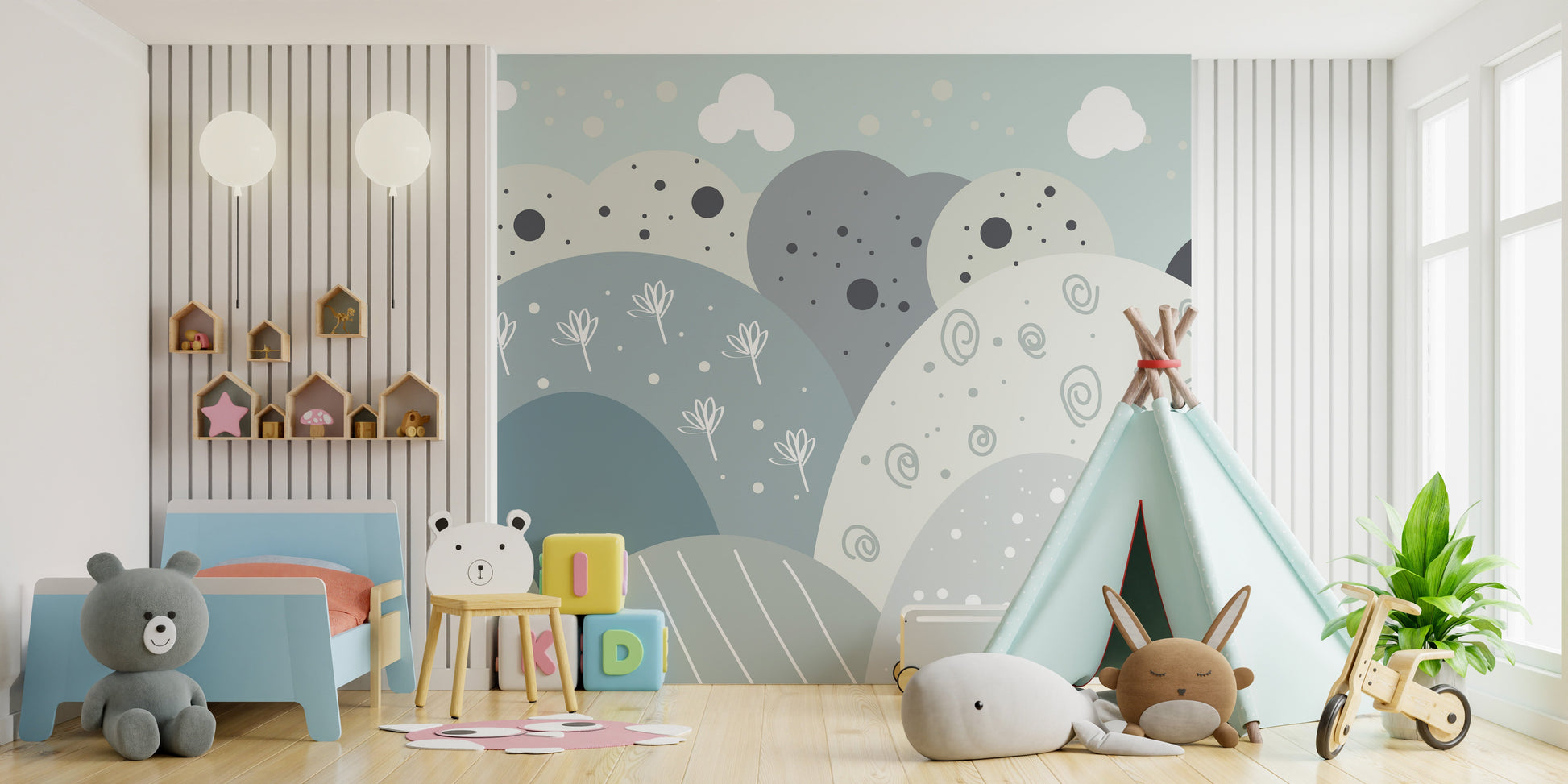 Vibrant mountain wallpaper for young adventurers