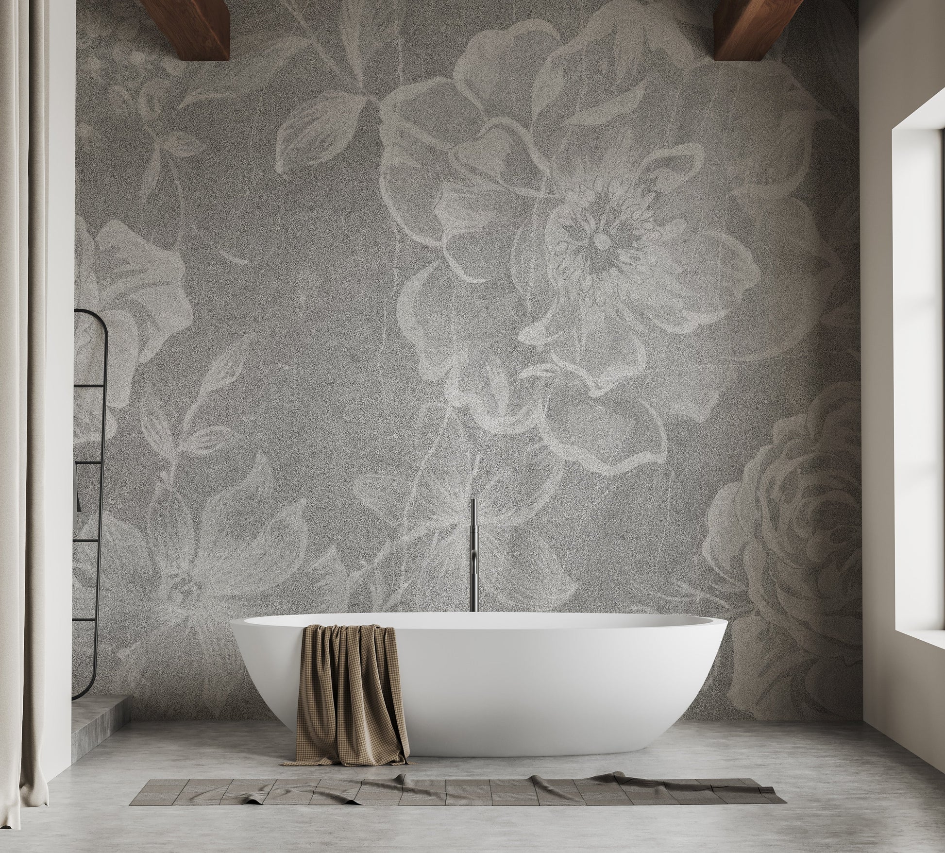 Floral elegance in a timeless white mural